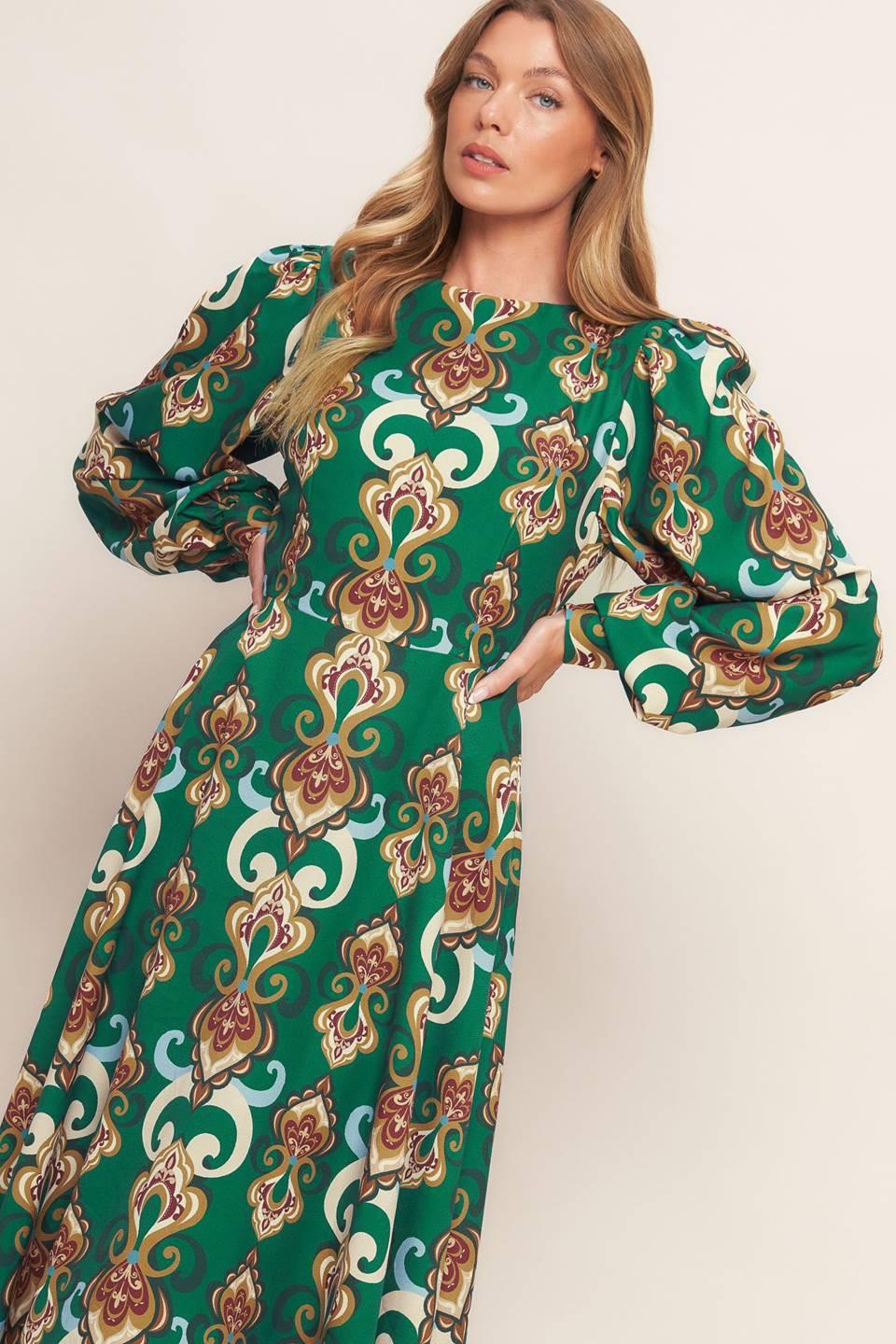 Modern Retro Bloom Woven Midi Dress - Image 5