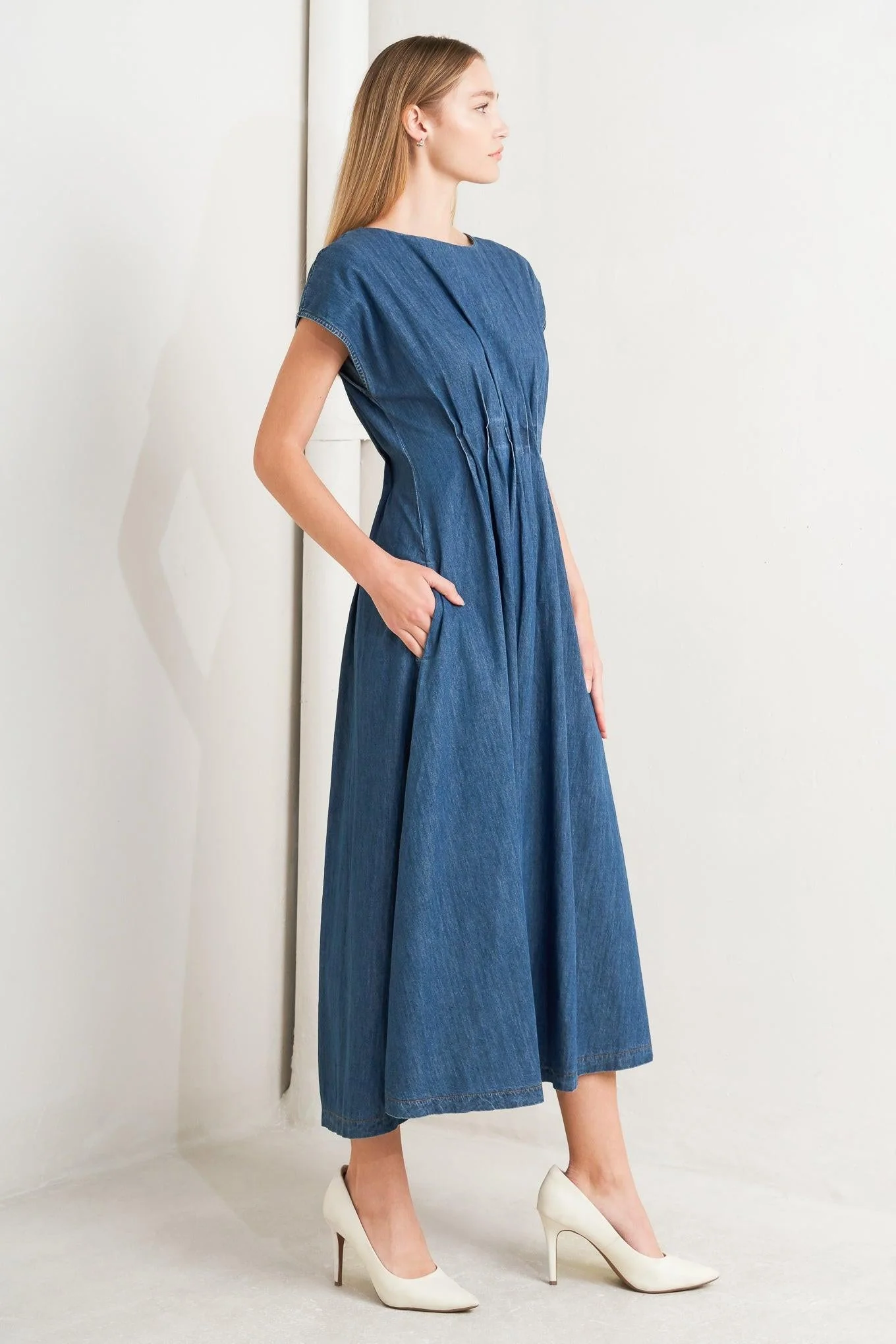 Modern Work Denim Midi Dress - Image 6