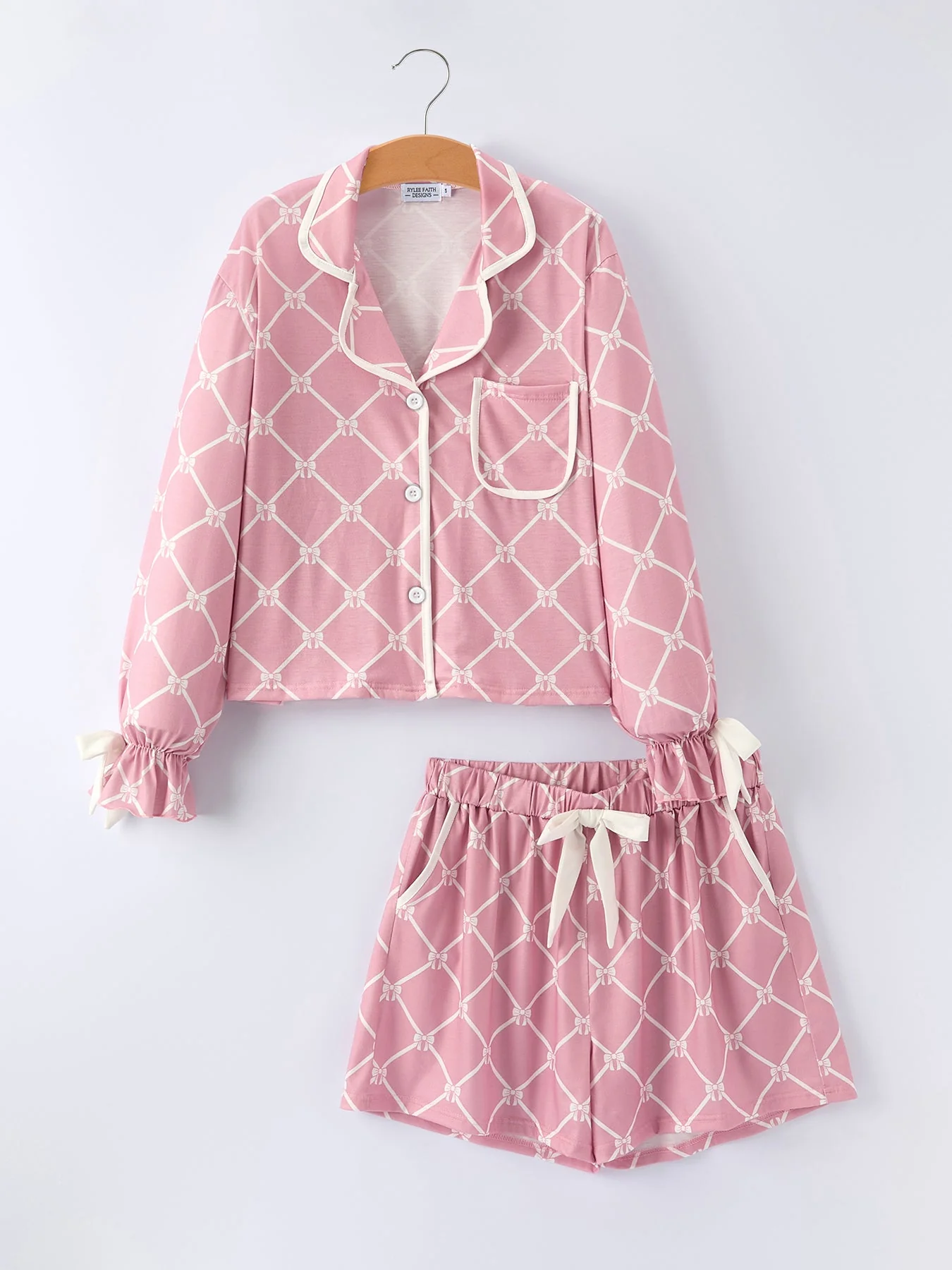 Mommy & me Autumn Check Bow Girls Lapel Pajamas - Image 12