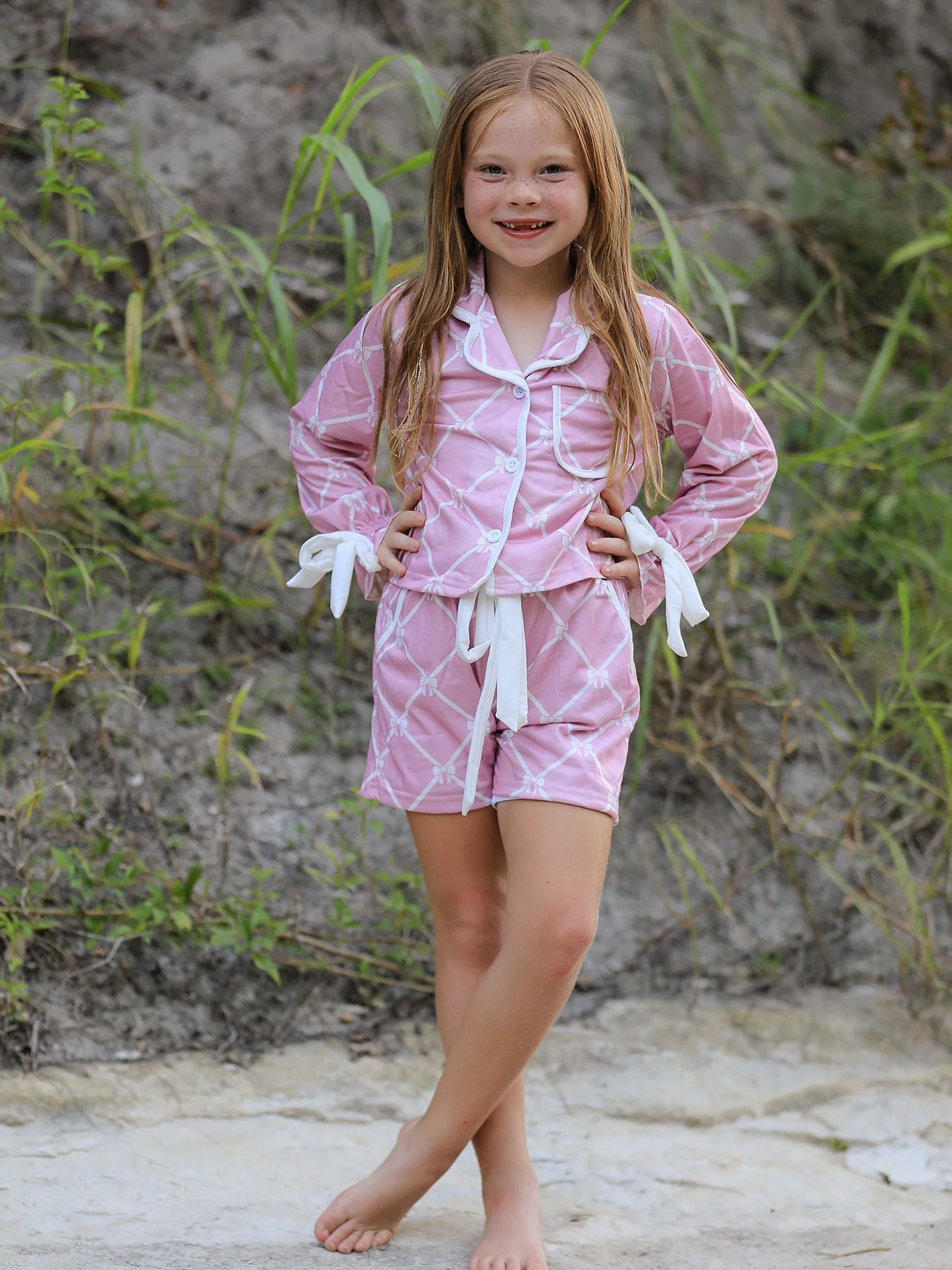 Mommy & me Autumn Check Bow Girls Lapel Pajamas - Image 3