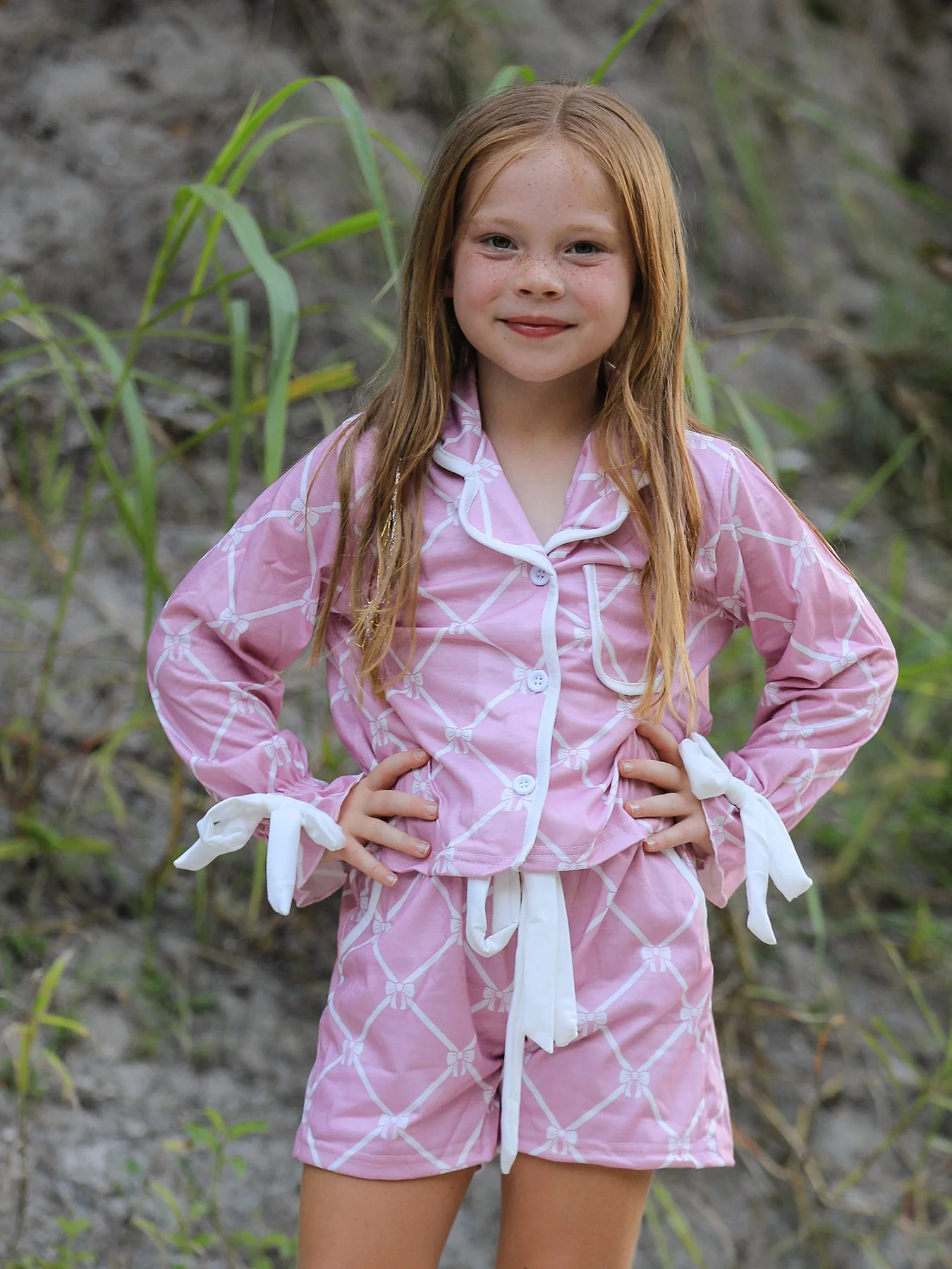 Mommy & me Autumn Check Bow Girls Lapel Pajamas - Image 4
