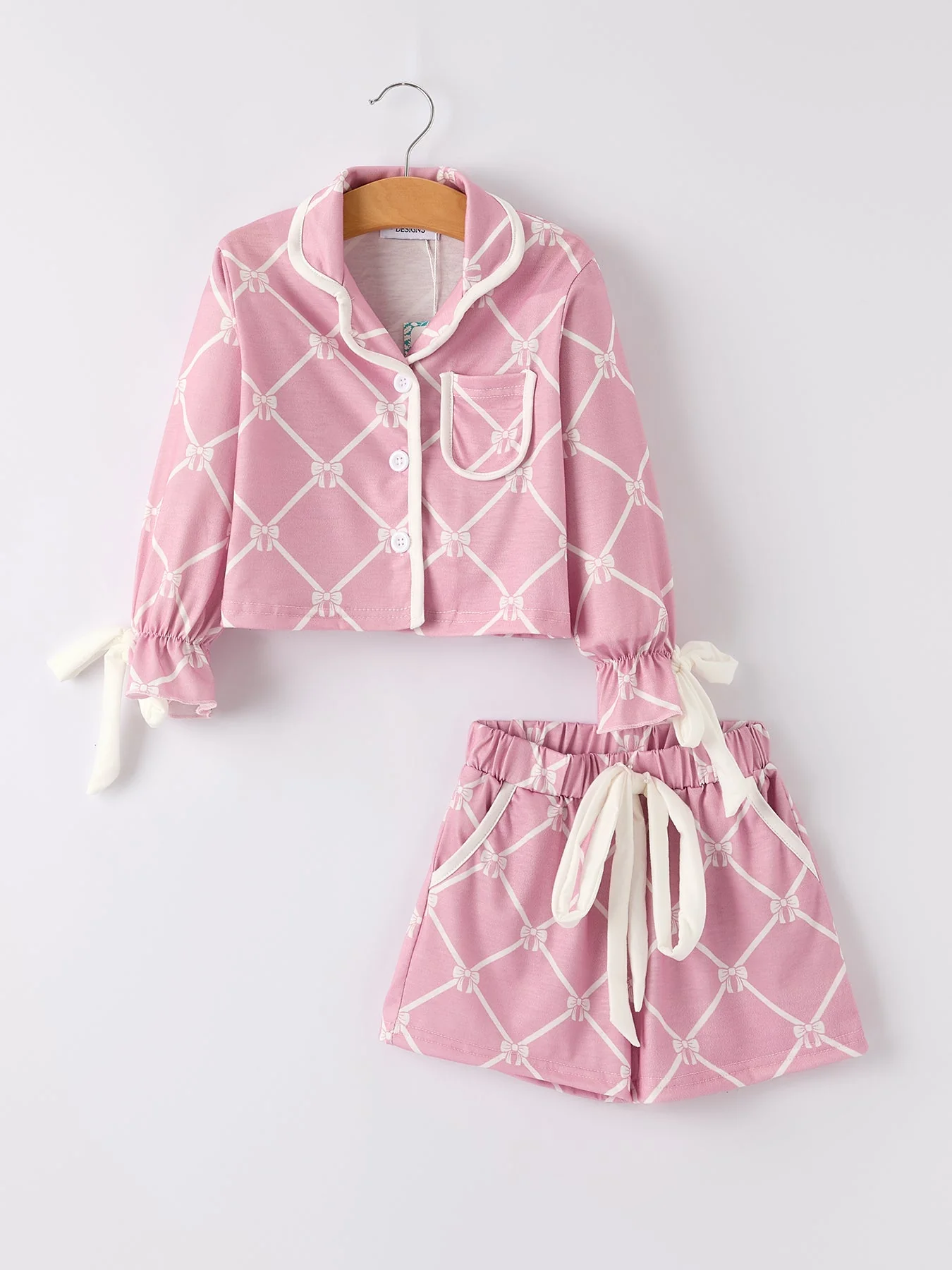 Mommy & me Autumn Check Bow Girls Lapel Pajamas - Image 7