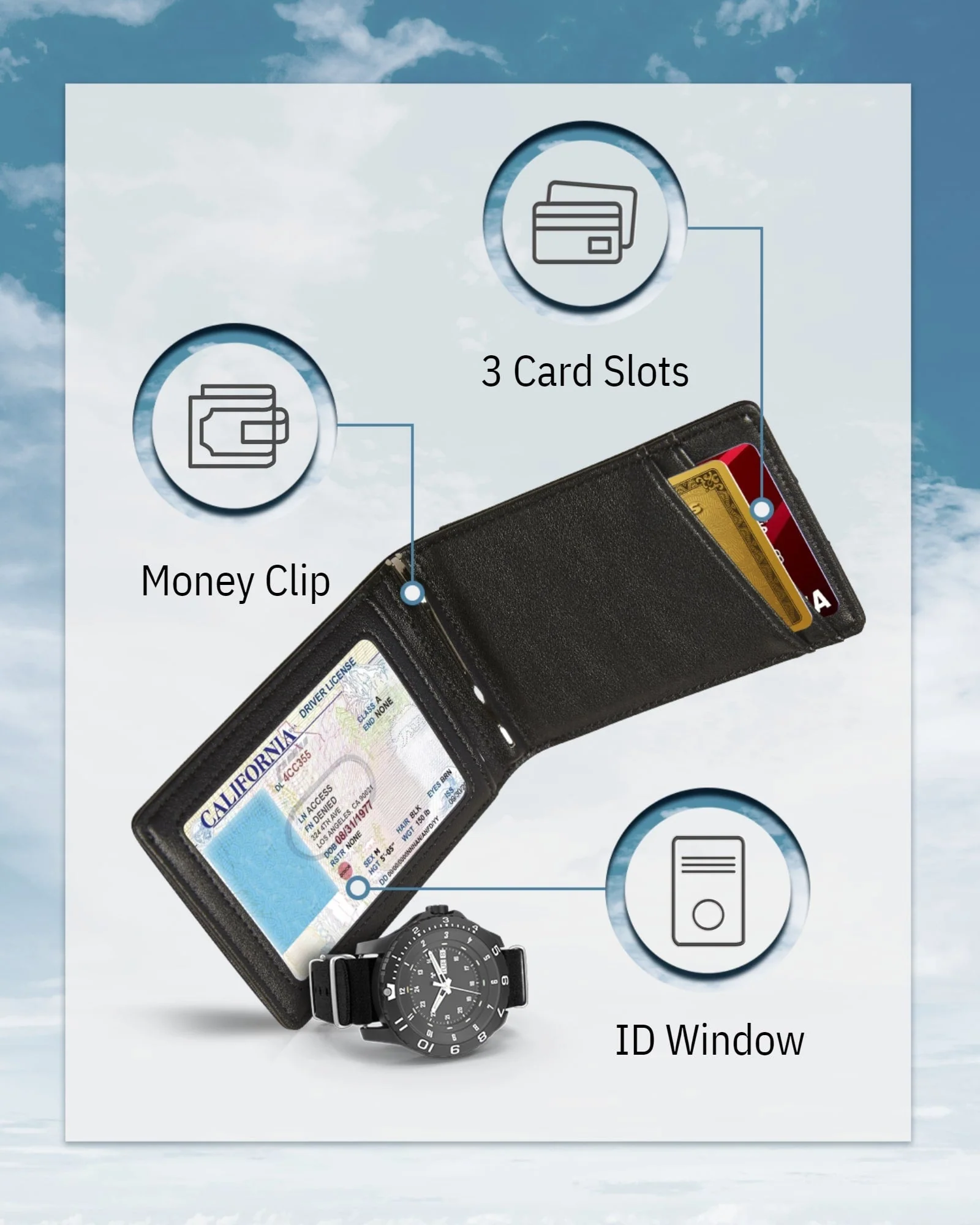 Money Clip Bifold Wallet W/ Pull Strap - Image 3