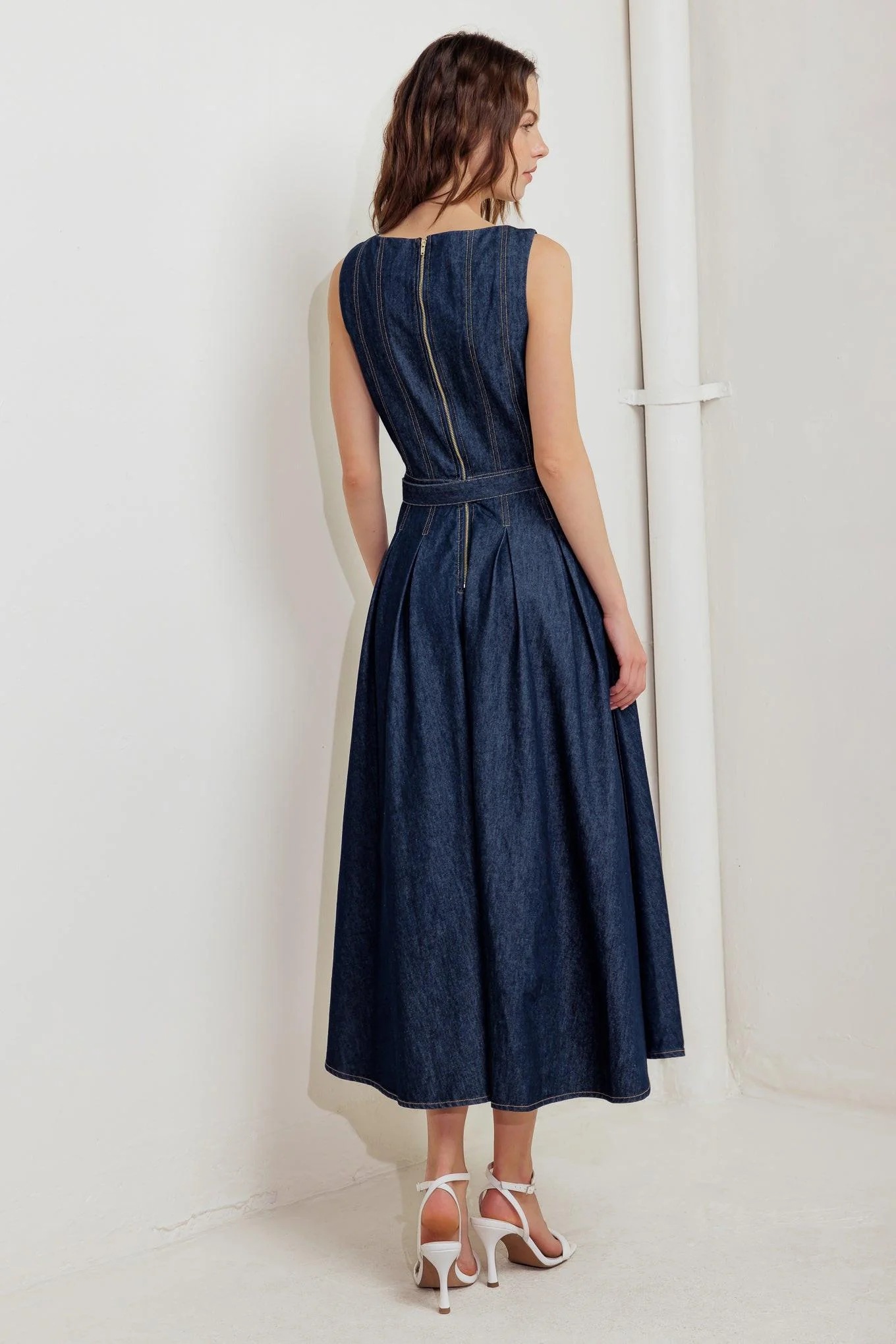 Moonlight Serenade Denim Midi Dress - Image 3