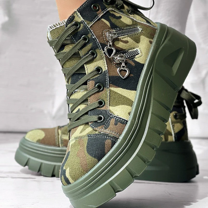 Muffin Heel Side-Zipper & Dual Lace-Up Casual Sneakers for Women - Image 3