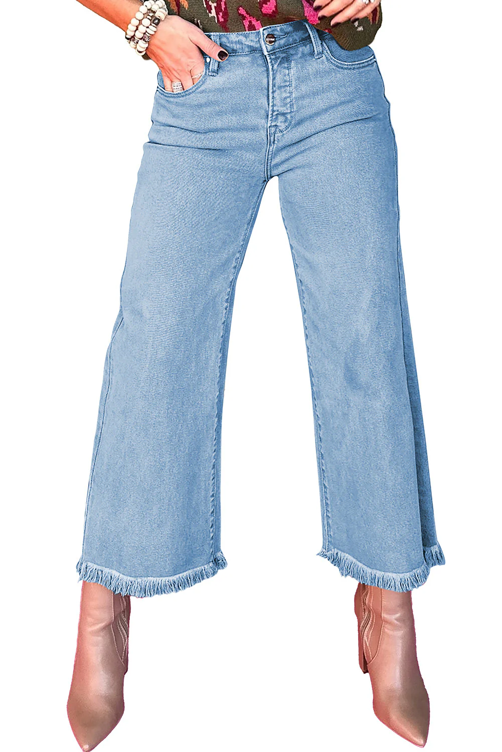 Myosotis Acid Washed High Rise Cropped Jeans - Image 3