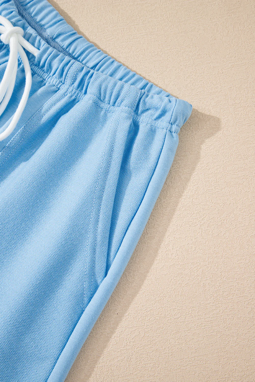 Myosotis V Neck Drop Shoulder Tee and Patchwork Drawstring Shorts Set - Image 14