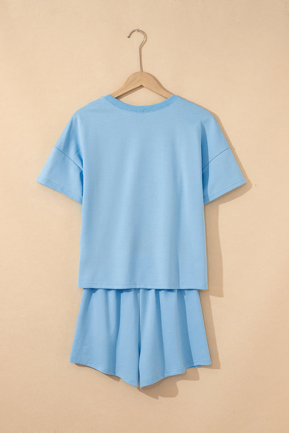 Myosotis V Neck Drop Shoulder Tee and Patchwork Drawstring Shorts Set - Image 8