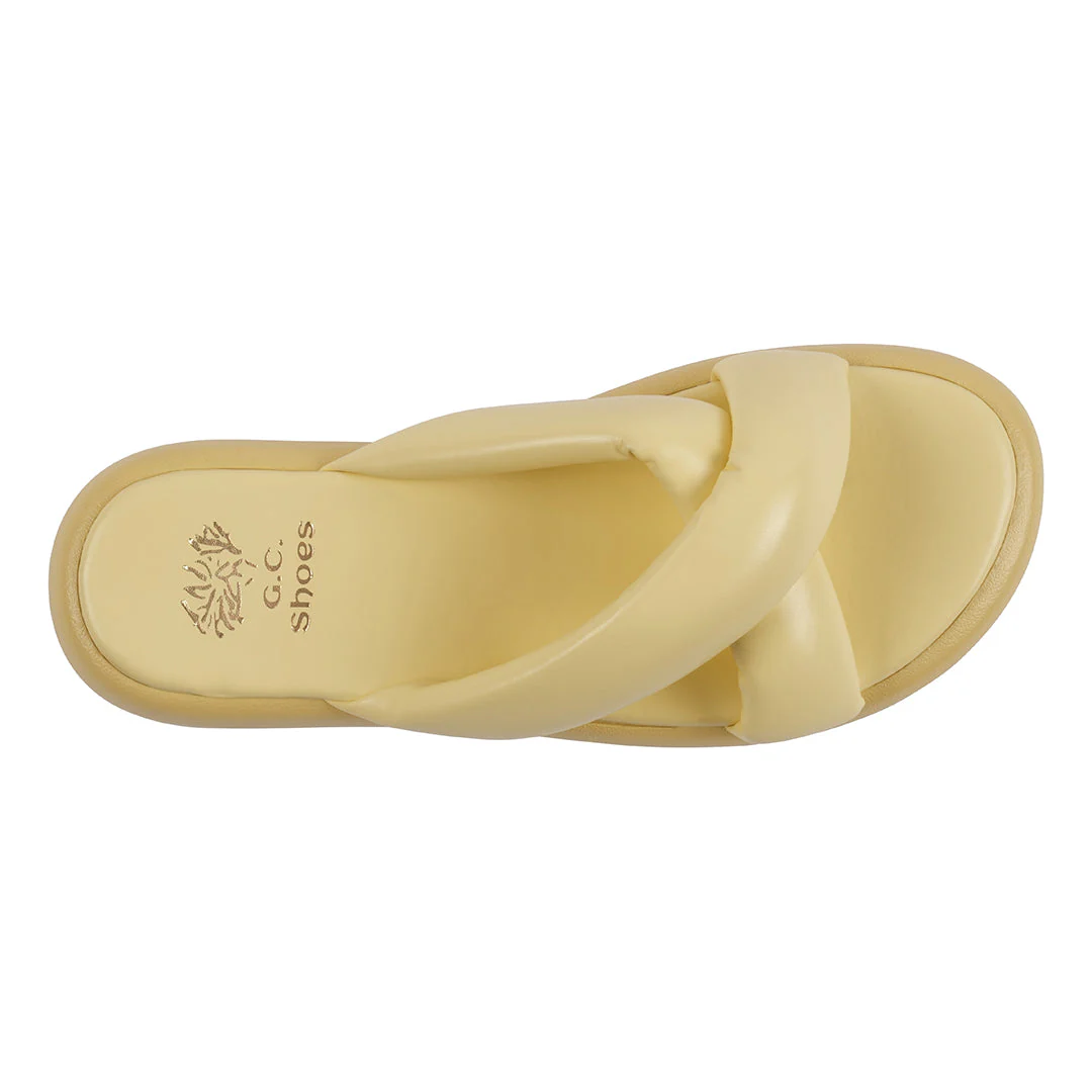 Nalani Yellow Cross-Strap Slide Flat Sandals - Image 5