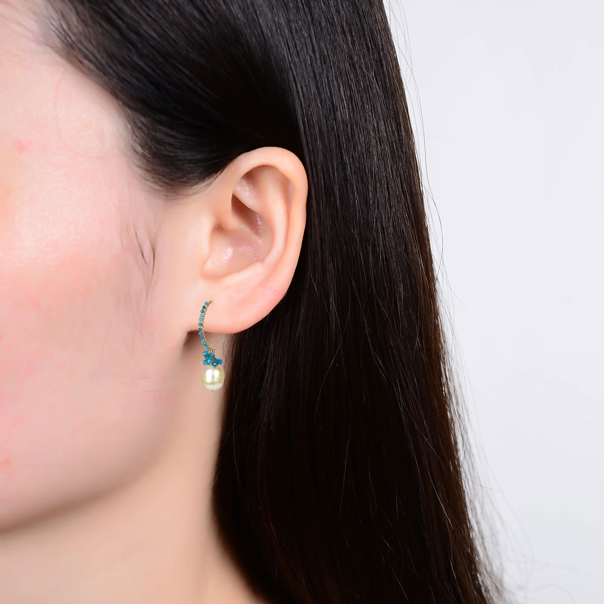Natural Apatite and Freshwater Pearl Dangle Earring 18K Plated Sterling Silver - Image 4