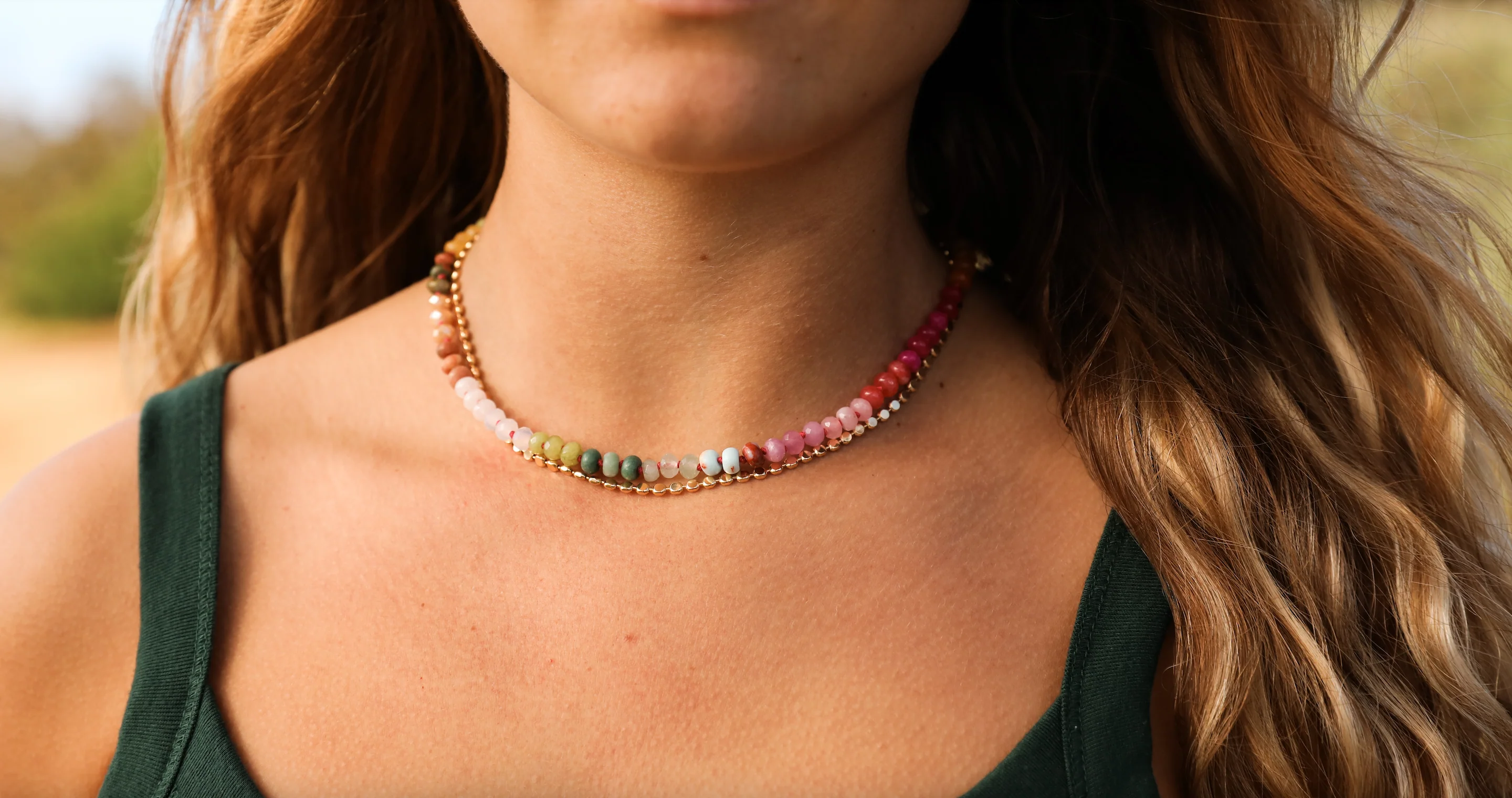 Natural Gemstone Necklace + 14k Gold Filled Toggle : Sandbar - Image 4