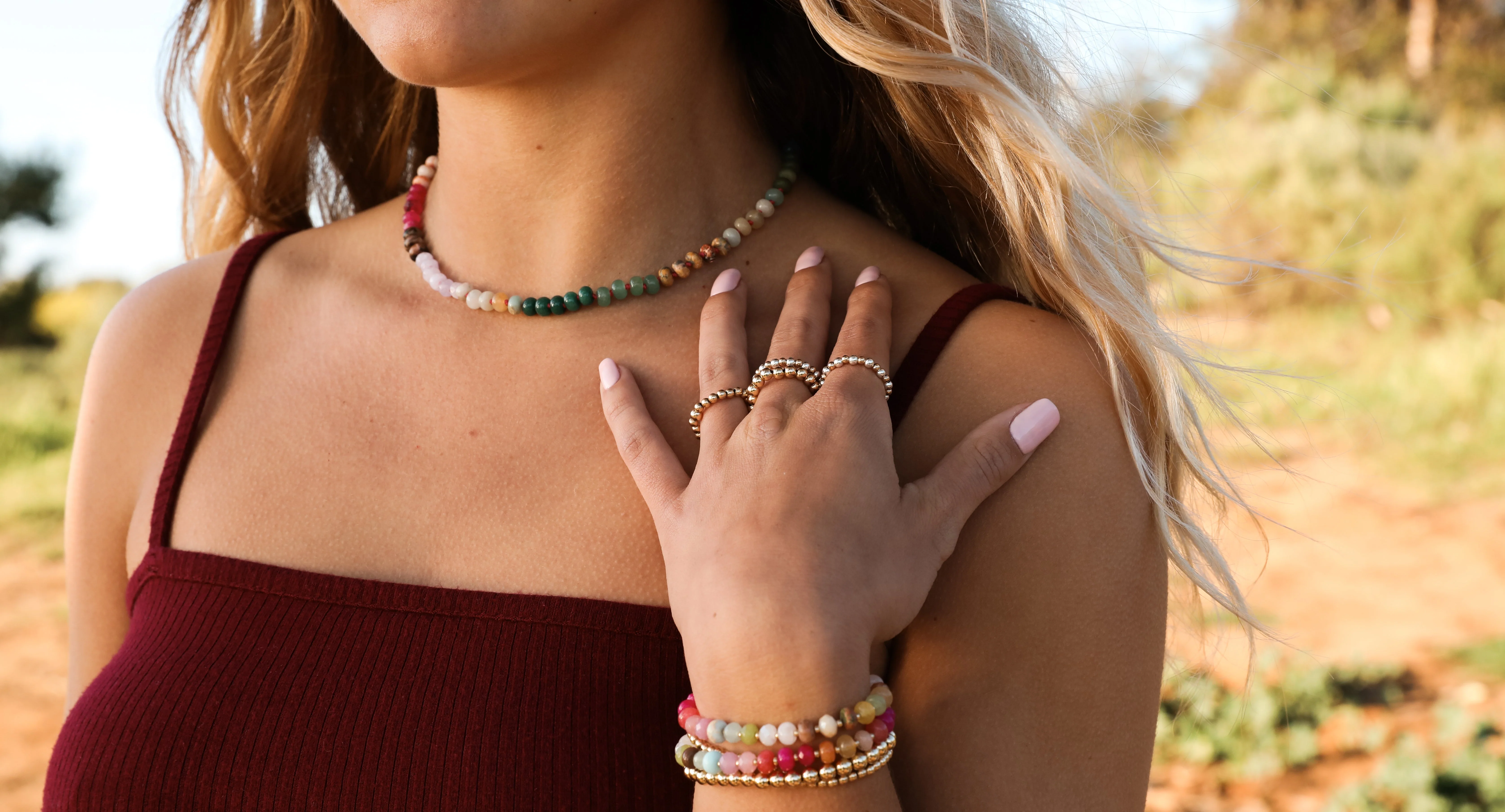 Natural Gemstone Necklace + 14k Gold Filled Toggle : Sedona - Image 4