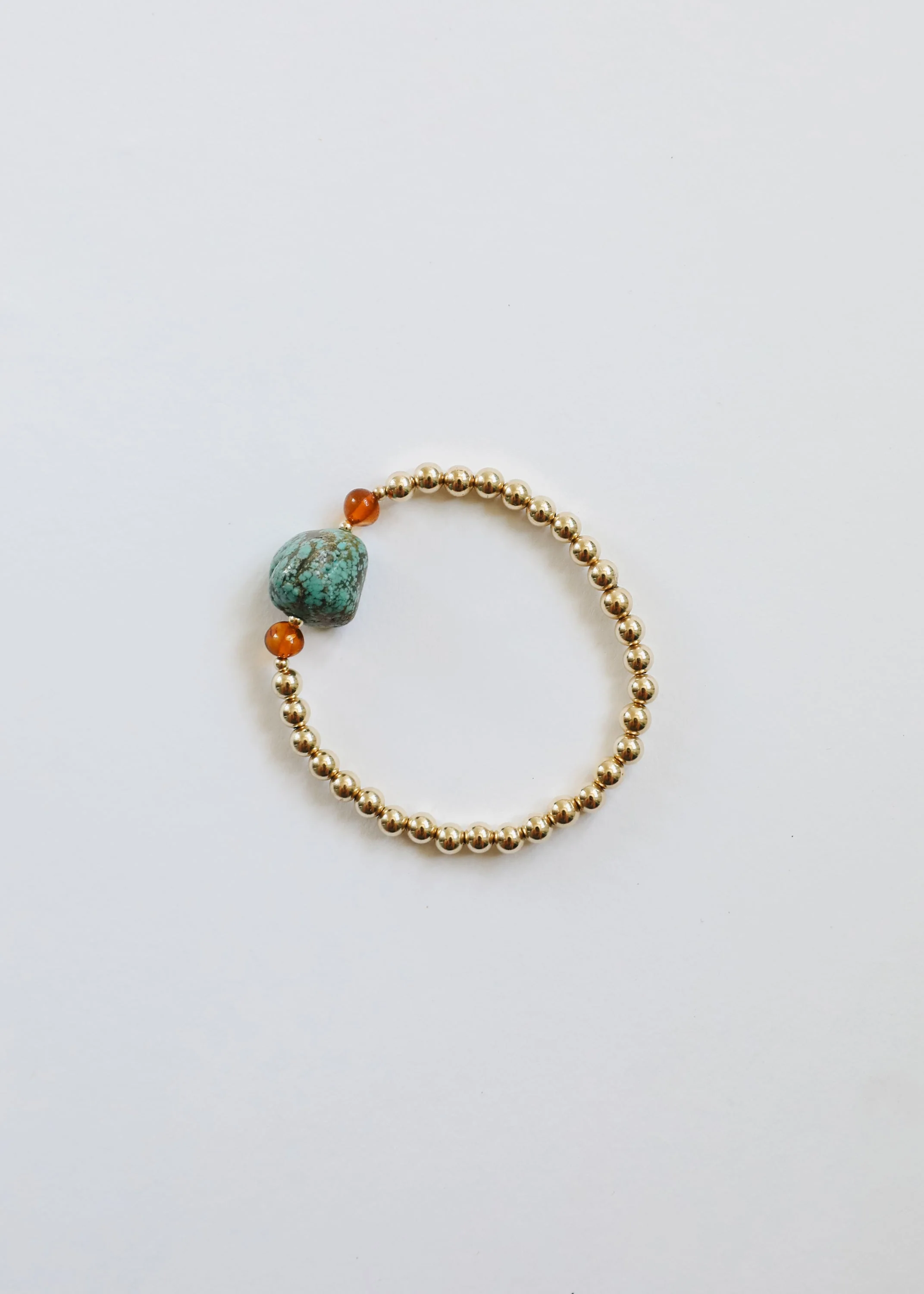 Natural Turquoise + Baltic Amber || 14K Gold Filled || Adult Stretch Bracelet - Image 3