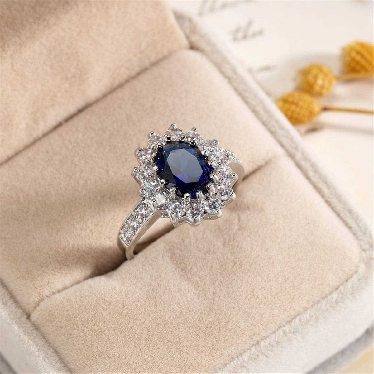 Navy Crystal & Cubic Zirconia Flower Ring - Image 16