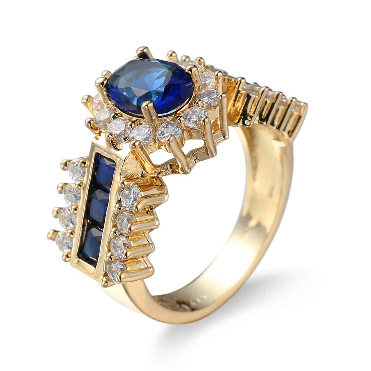 Navy Crystal & Cubic Zirconia Goldtone Oval-Cut Ring - Image 6