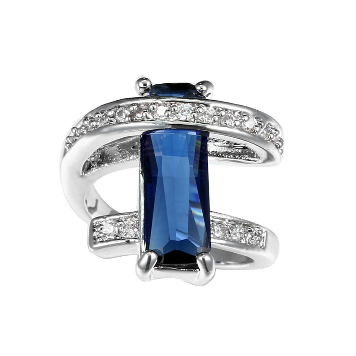 Navy Crystal & Cubic Zirconia Pavé Wrap Baguette-Cut Ring - Image 5