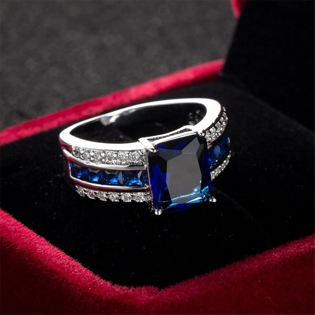 Navy Crystal & Cubic Zirconia Princess-Cut Ring - Image 18