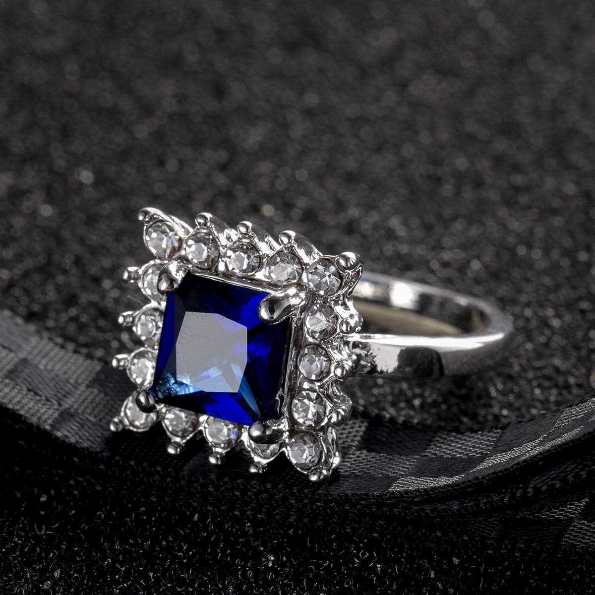 Navy Crystal & Cubic Zirconia Princess-Cut Ring - Image 9