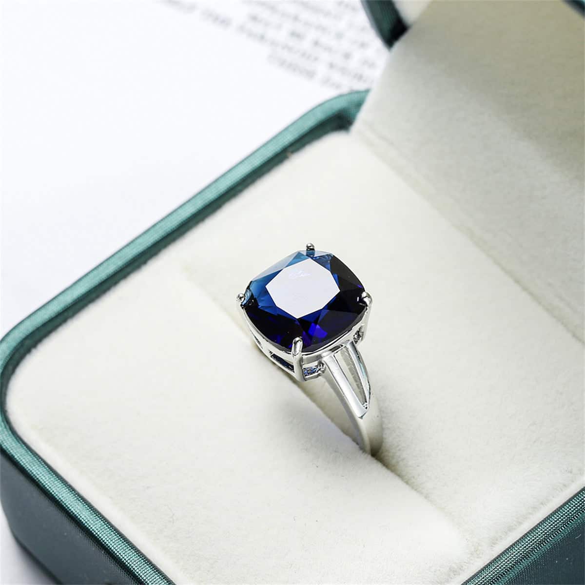 Navy Crystal & Silvertone Cushion-Cut Solitaire Ring - Image 2