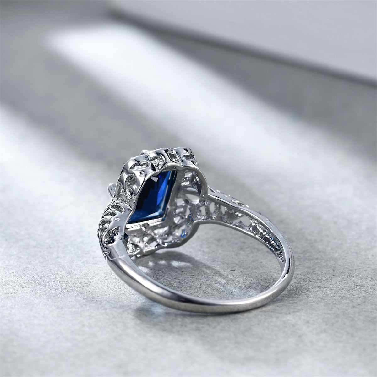 Navy Crystal & Silvertone Radiant-Cut Ring - Image 3