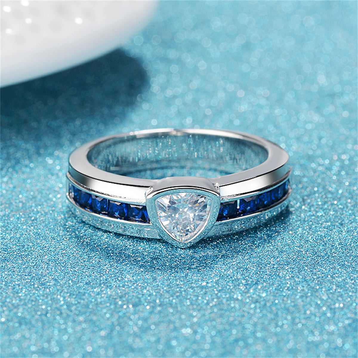 Navy Crystal & Silvertone Triangle Ring - Image 4
