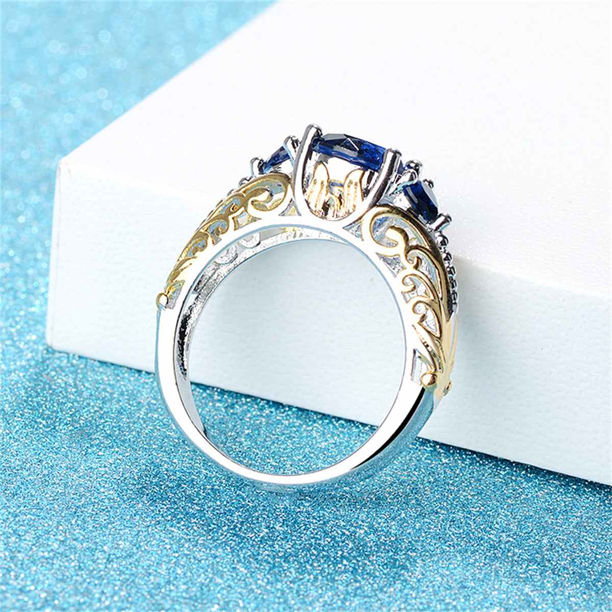 Navy Crystal & Two-Tone Heart-Cut Ring - Image 2
