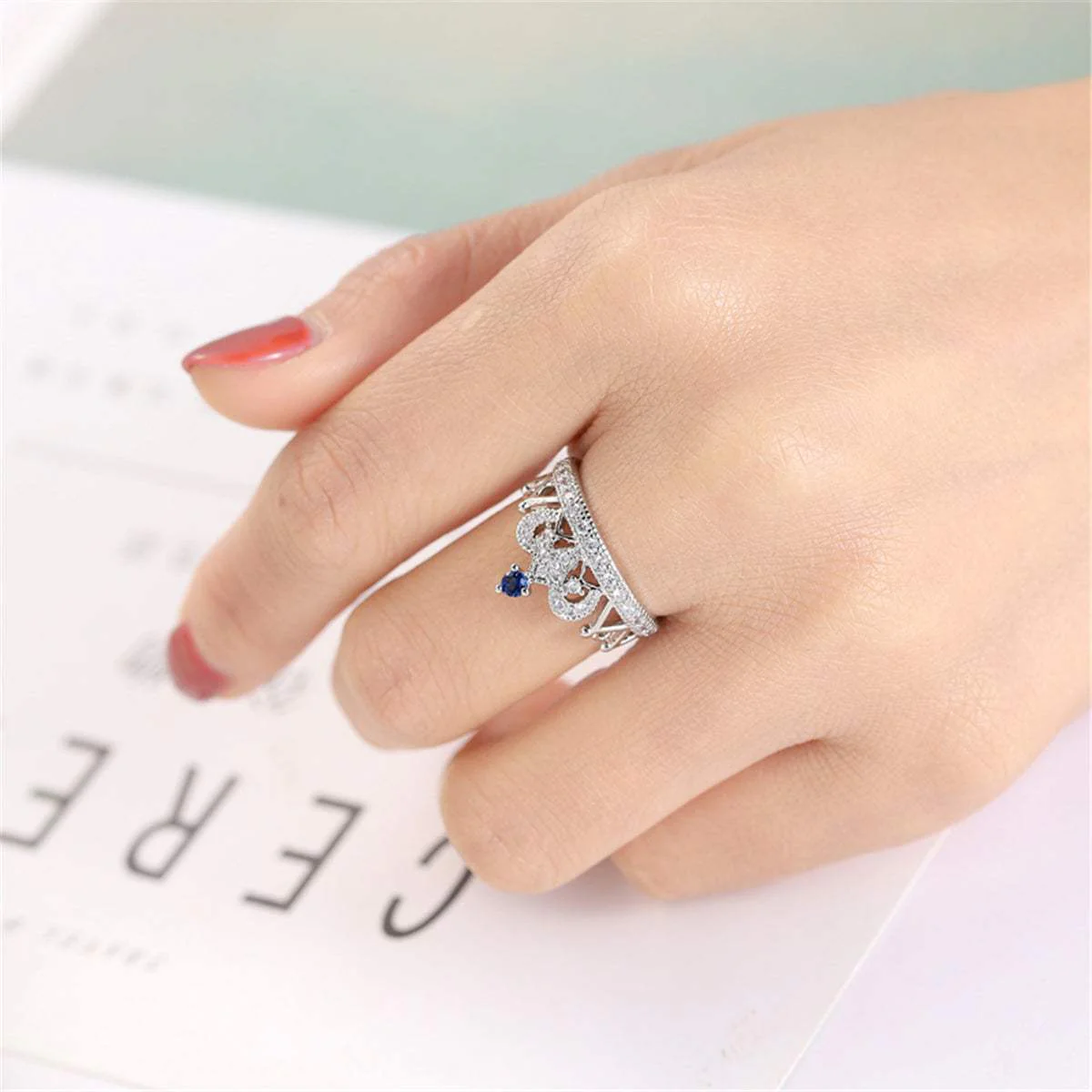 Navy Cubic Zirconia & Silvertone Crown Band - Image 2