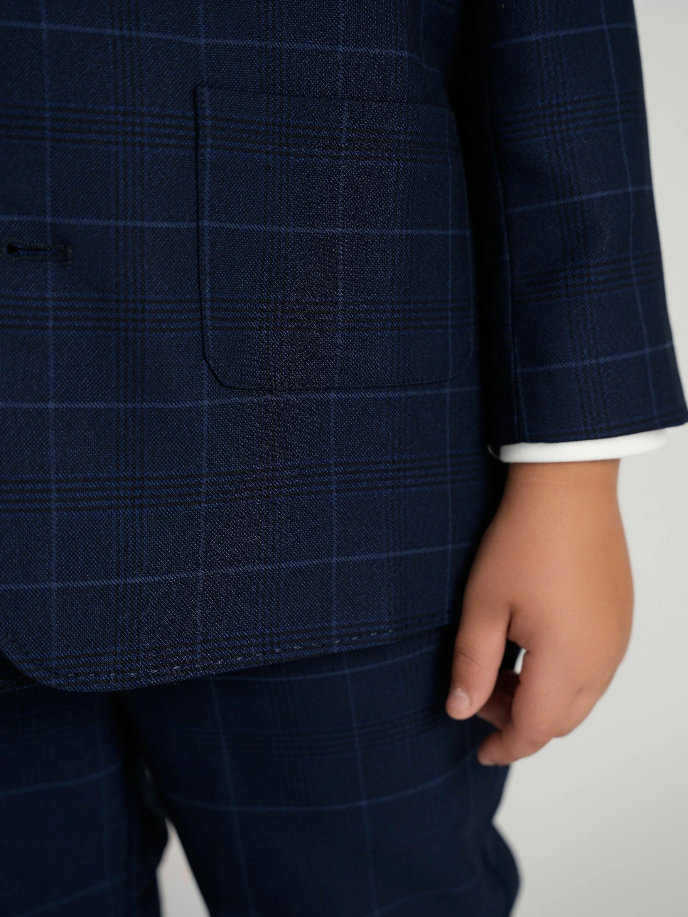 Navy Plaid Windowpane Dress Blazer - Image 11