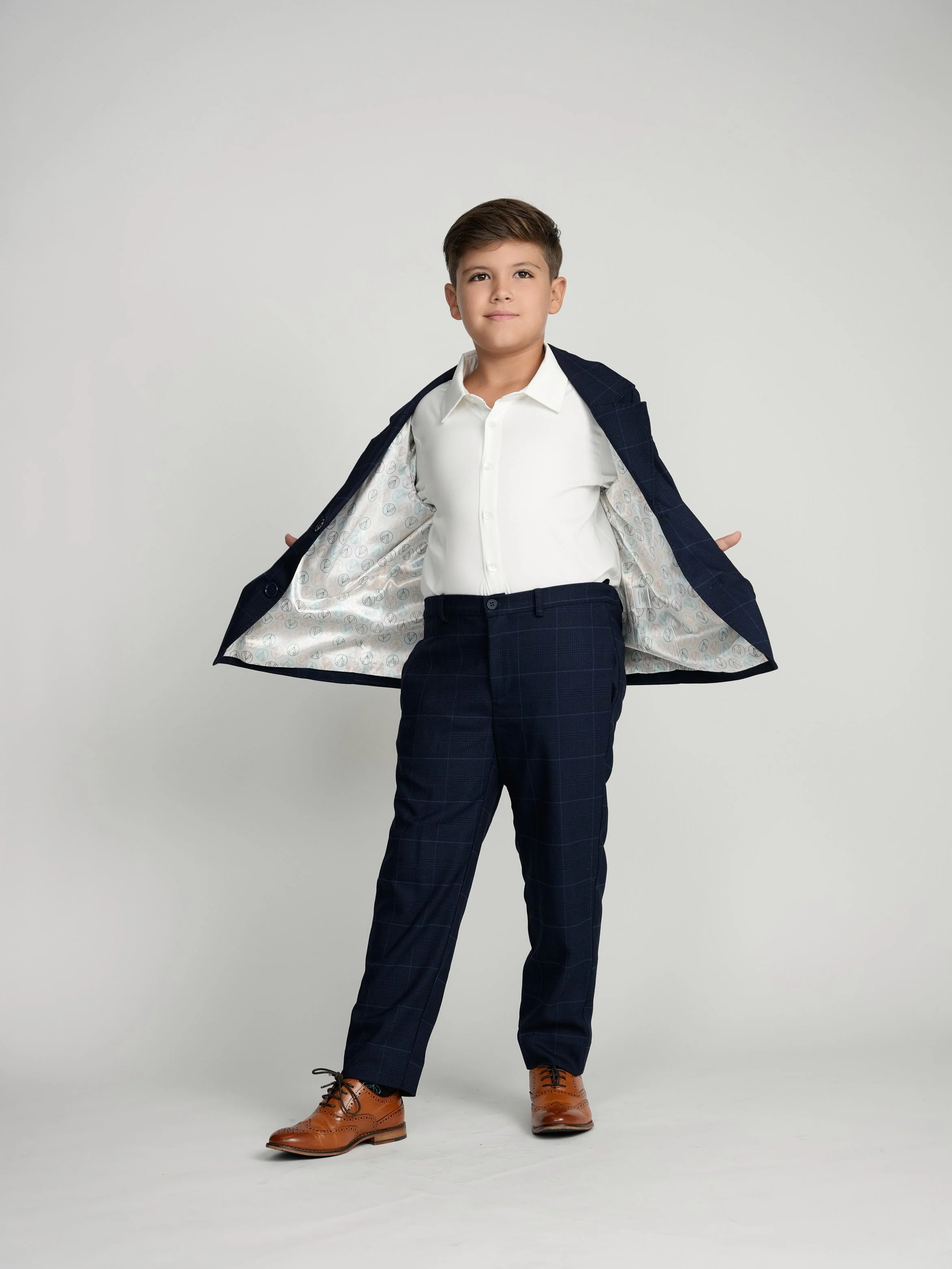 Navy Plaid Windowpane Dress Pants - Image 3