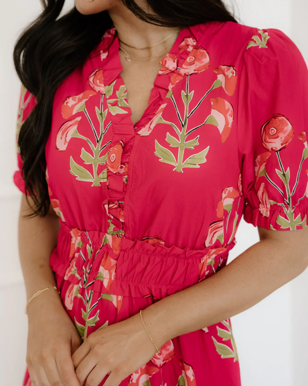 Neve Floral Print Frilled V Neck Short Sleeve Ruffle Maxi Dress - Image 5