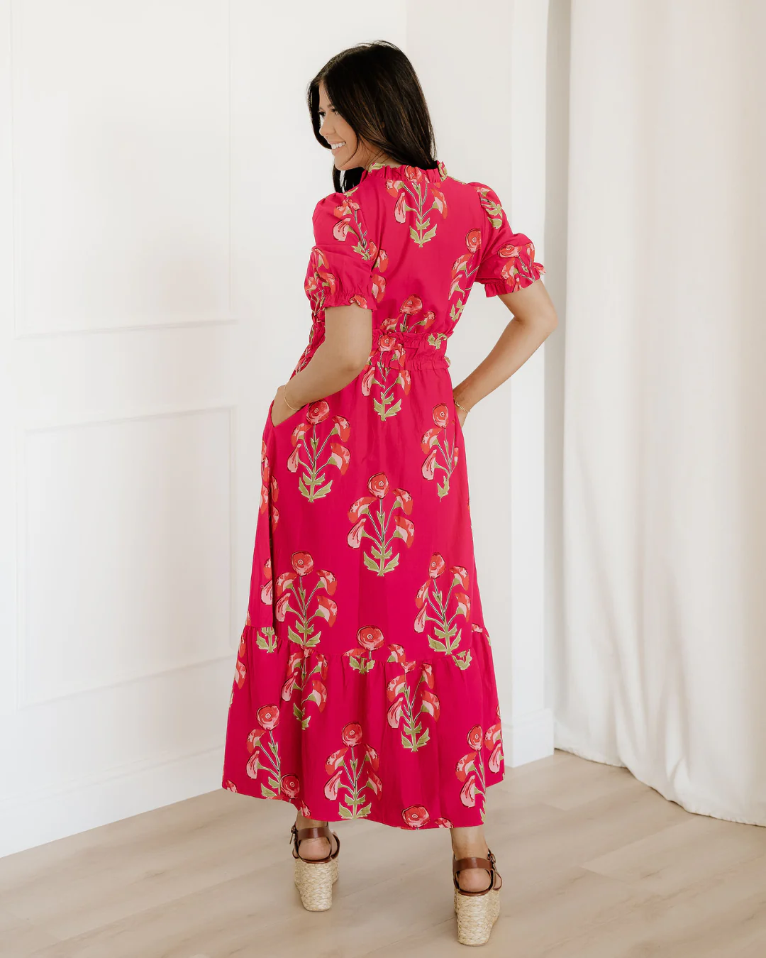 Neve Floral Print Frilled V Neck Short Sleeve Ruffle Maxi Dress - Image 8