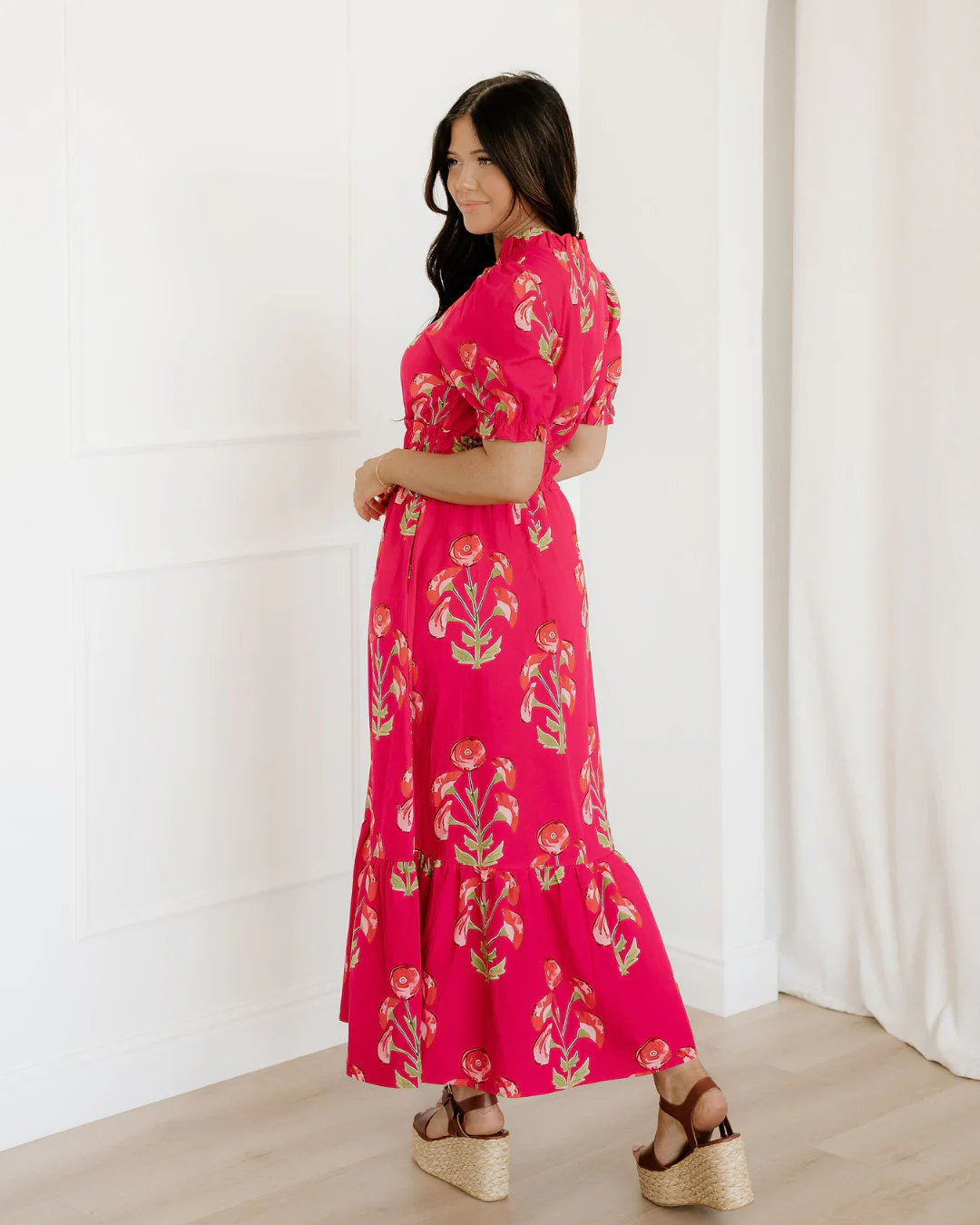Neve Floral Print Frilled V Neck Short Sleeve Ruffle Maxi Dress - Image 9