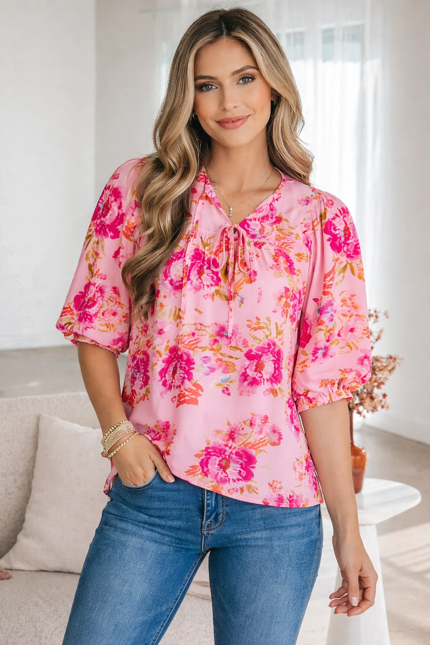 Threaded Pear Nicole Puffy Half Sleeve Blouse - Image 5