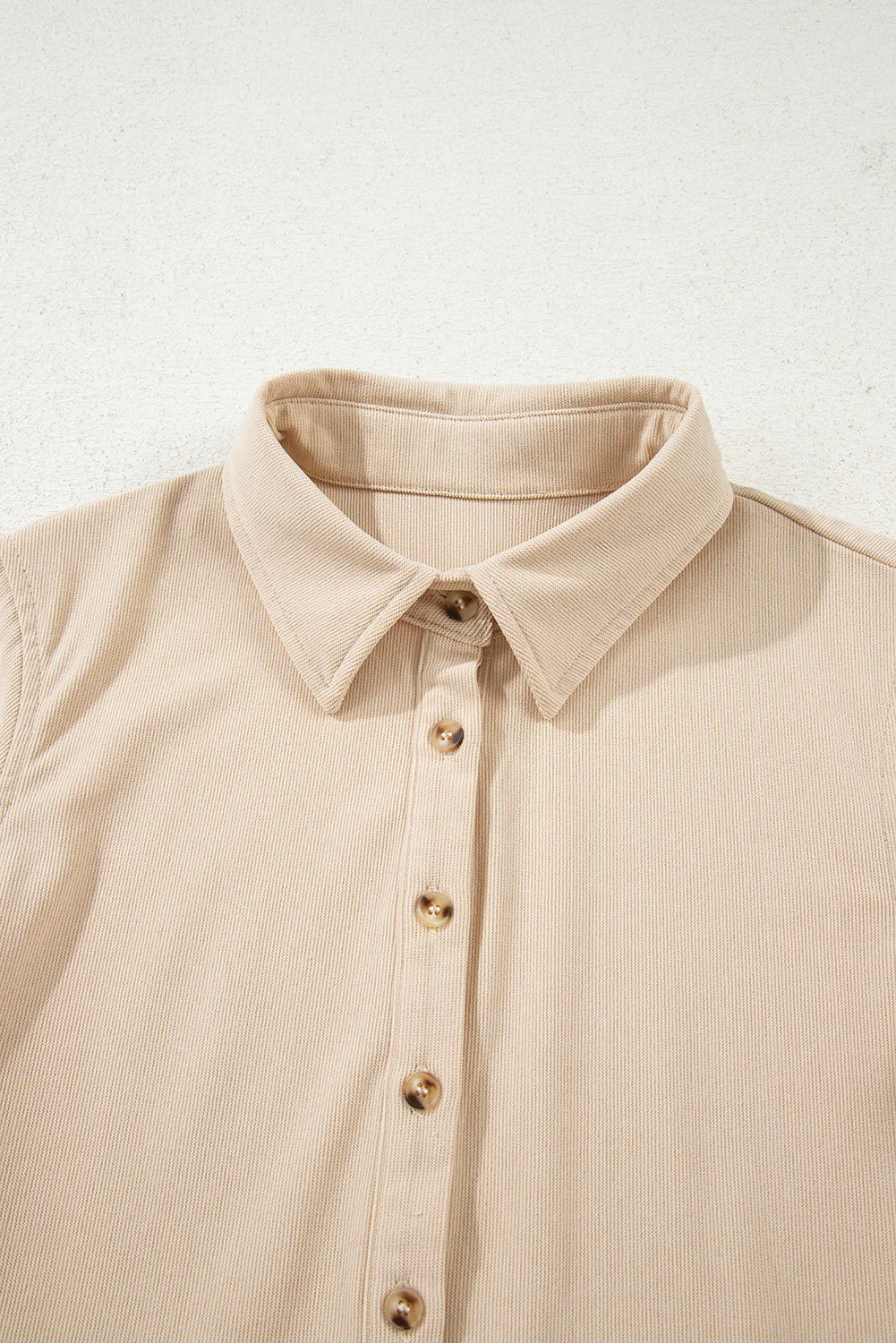 Oatmeal Corduroy Half Button Collared Long Sleeve Mini Dress - Image 6