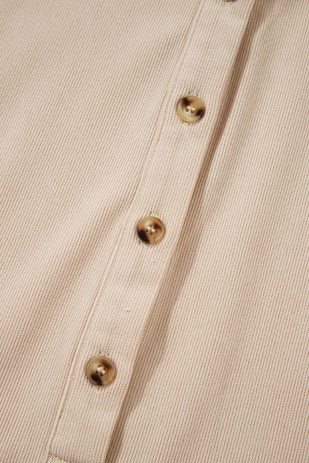 Oatmeal Corduroy Half Button Collared Long Sleeve Mini Dress - Image 7