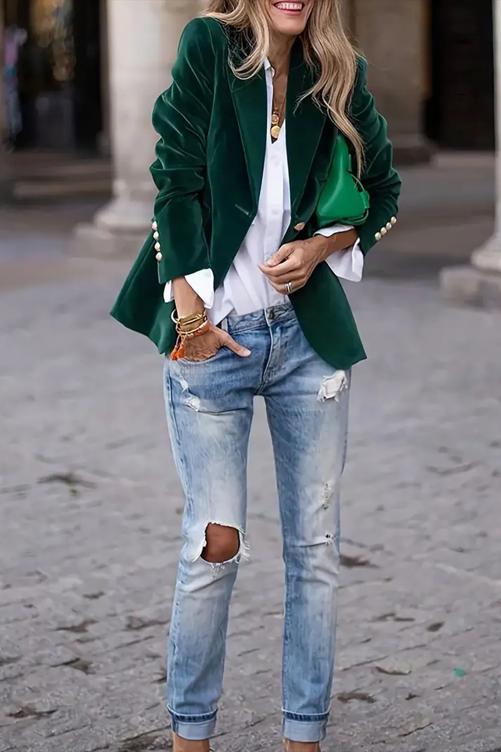 One-Button Lapel Collar Long Sleeve Blazer for Women - Image 5