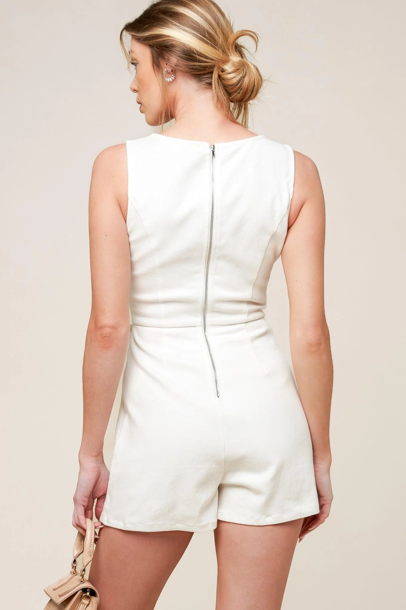 Open Minded Denim Woven Skort Romper - Image 2
