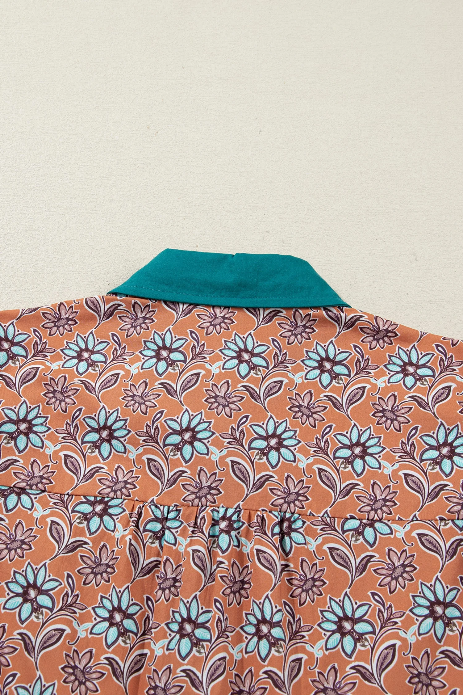 Orange Boho Floral Contrast Collared Shirt Mini Dress - Image 7