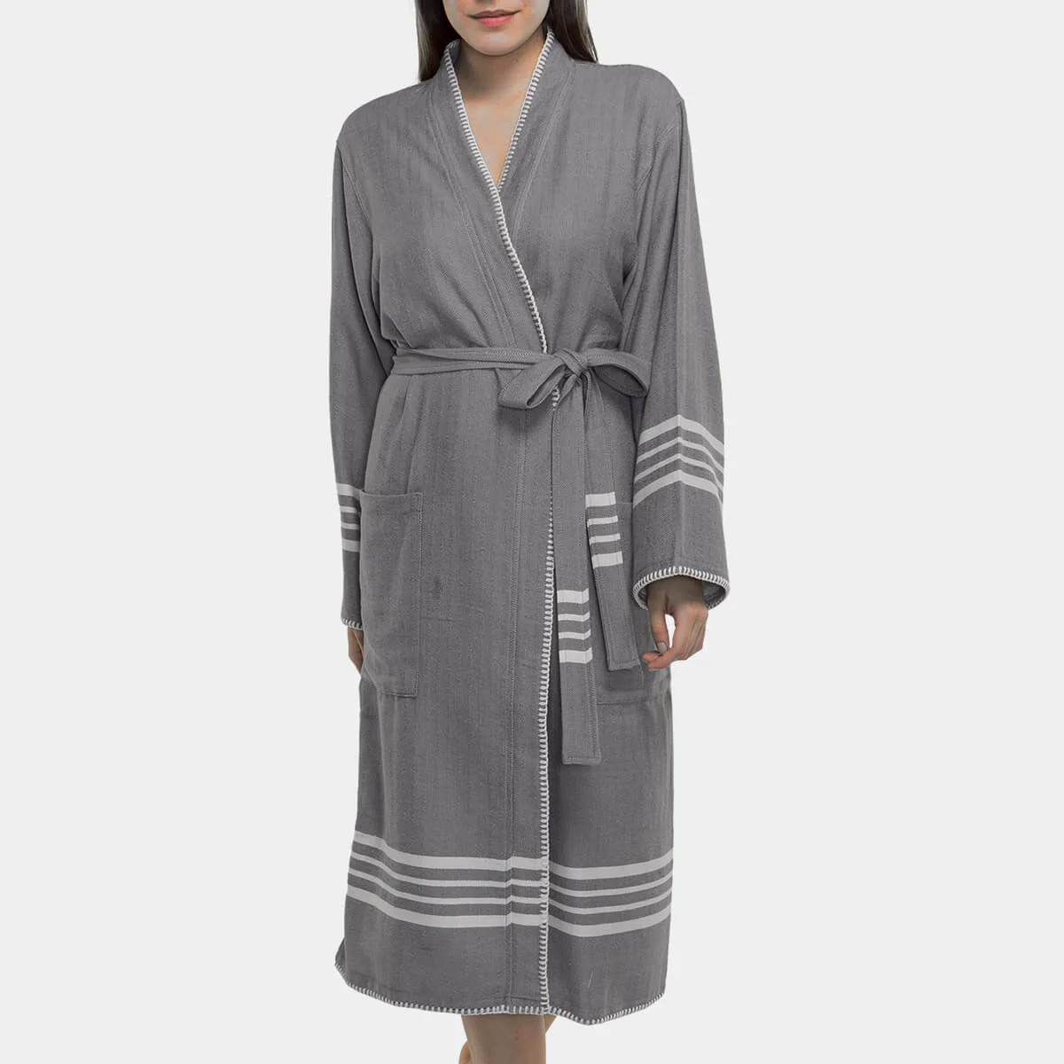 Organic Turkish Cotton Kimono Bathrobe – Lightweight Spa & Home Robe - Image 11