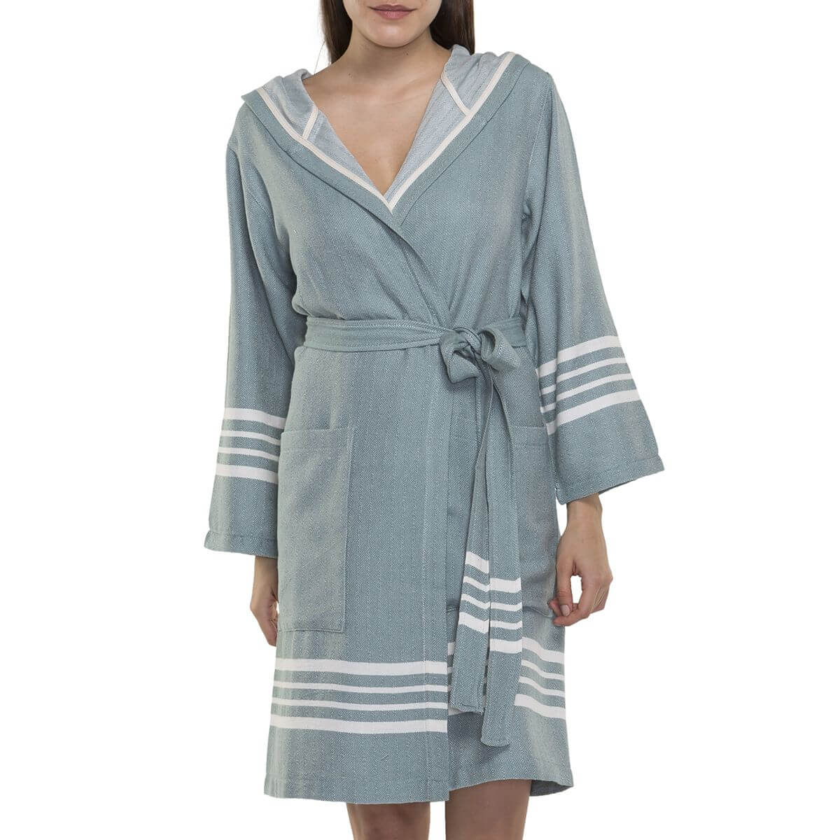 Organic Turkish Cotton Short Bathrobe with Hood – Lightweight Robe - Image 4