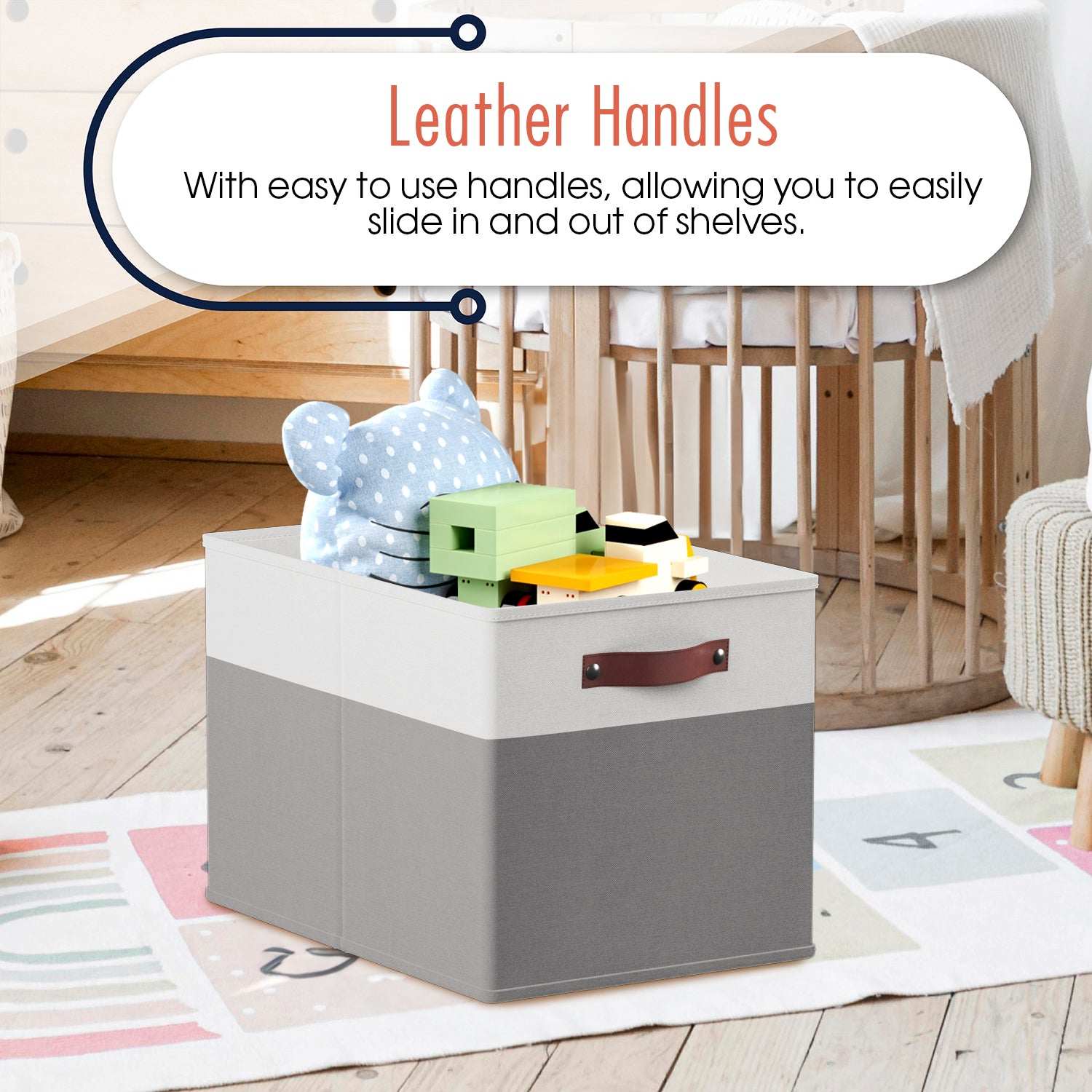Ornavo Home 6 Pack Linen Fabric Kallax Storage Cube Bin with Faux Leather Handles - Image 10