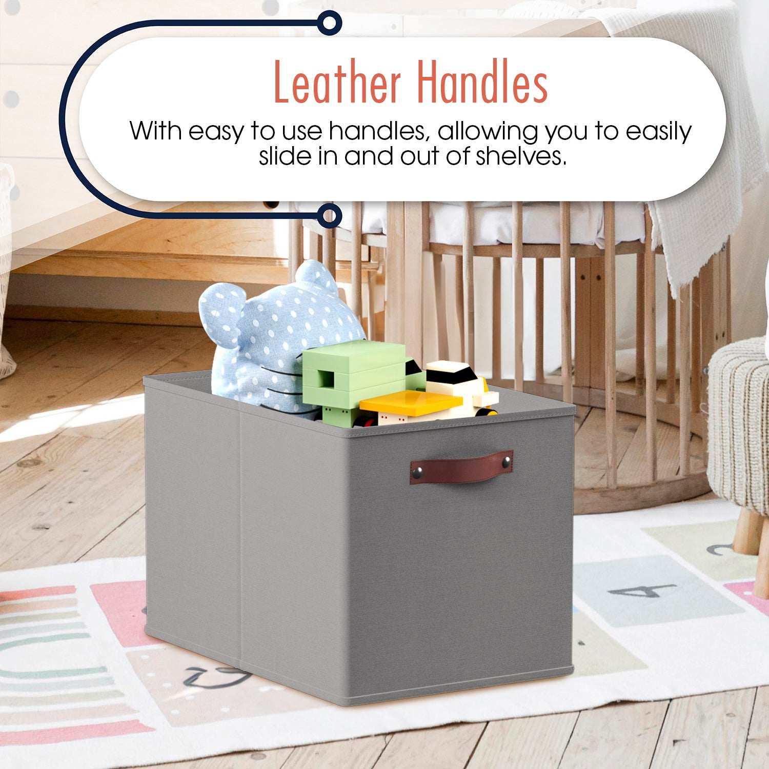 Ornavo Home 6 Pack Linen Fabric Kallax Storage Cube Bin with Faux Leather Handles - Image 20