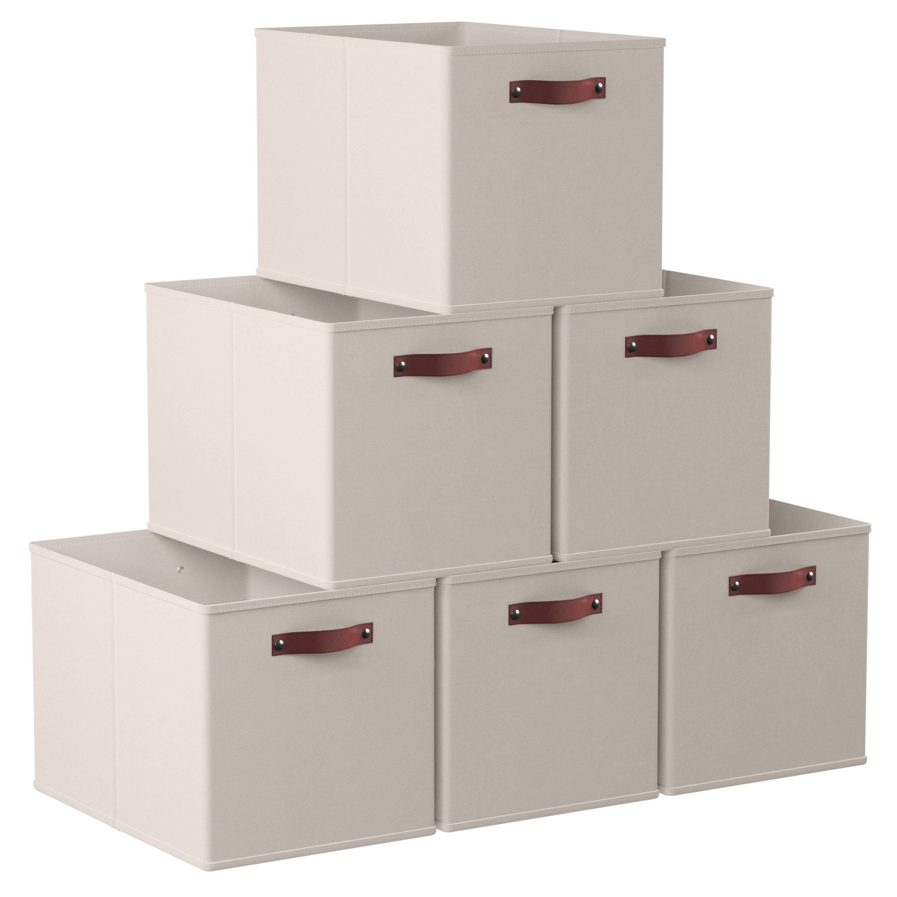 Ornavo Home 6 Pack Linen Fabric Kallax Storage Cube Bin with Faux Leather Handles - Image 26
