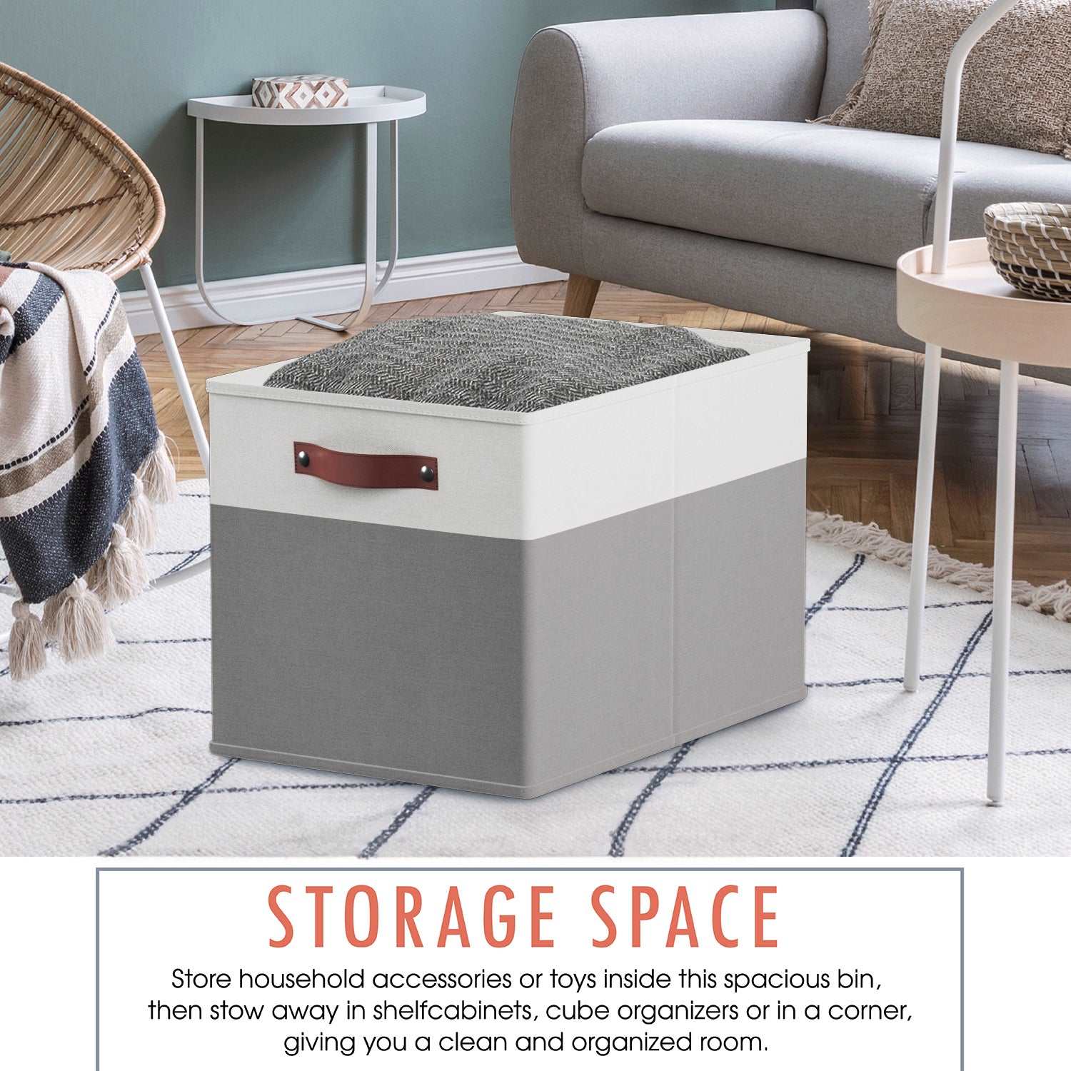 Ornavo Home 6 Pack Linen Fabric Kallax Storage Cube Bin with Faux Leather Handles - Image 9