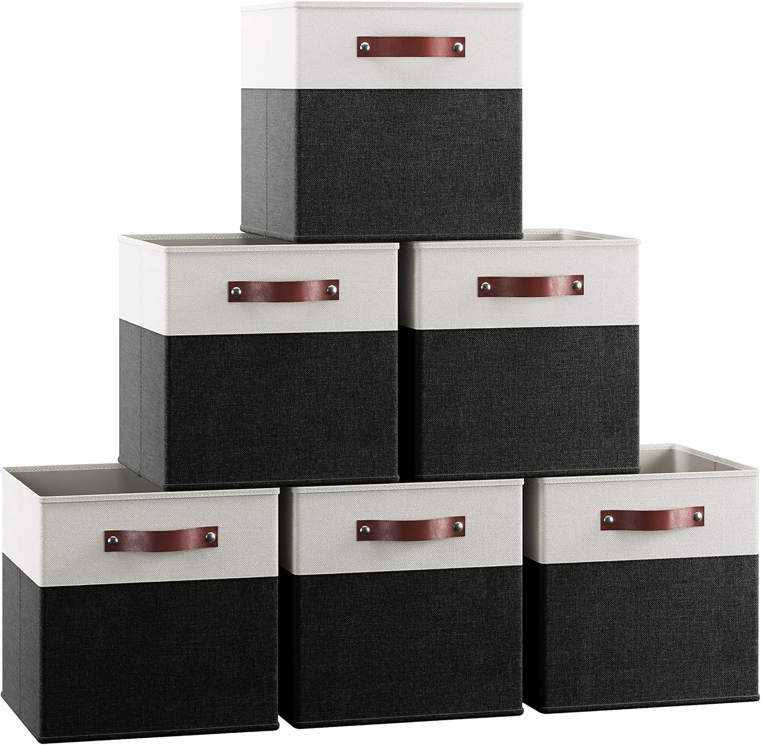 Ornavo Home 6 Pack Linen Fabric Storage Cube Bin with Faux Leather Handles - Image 15