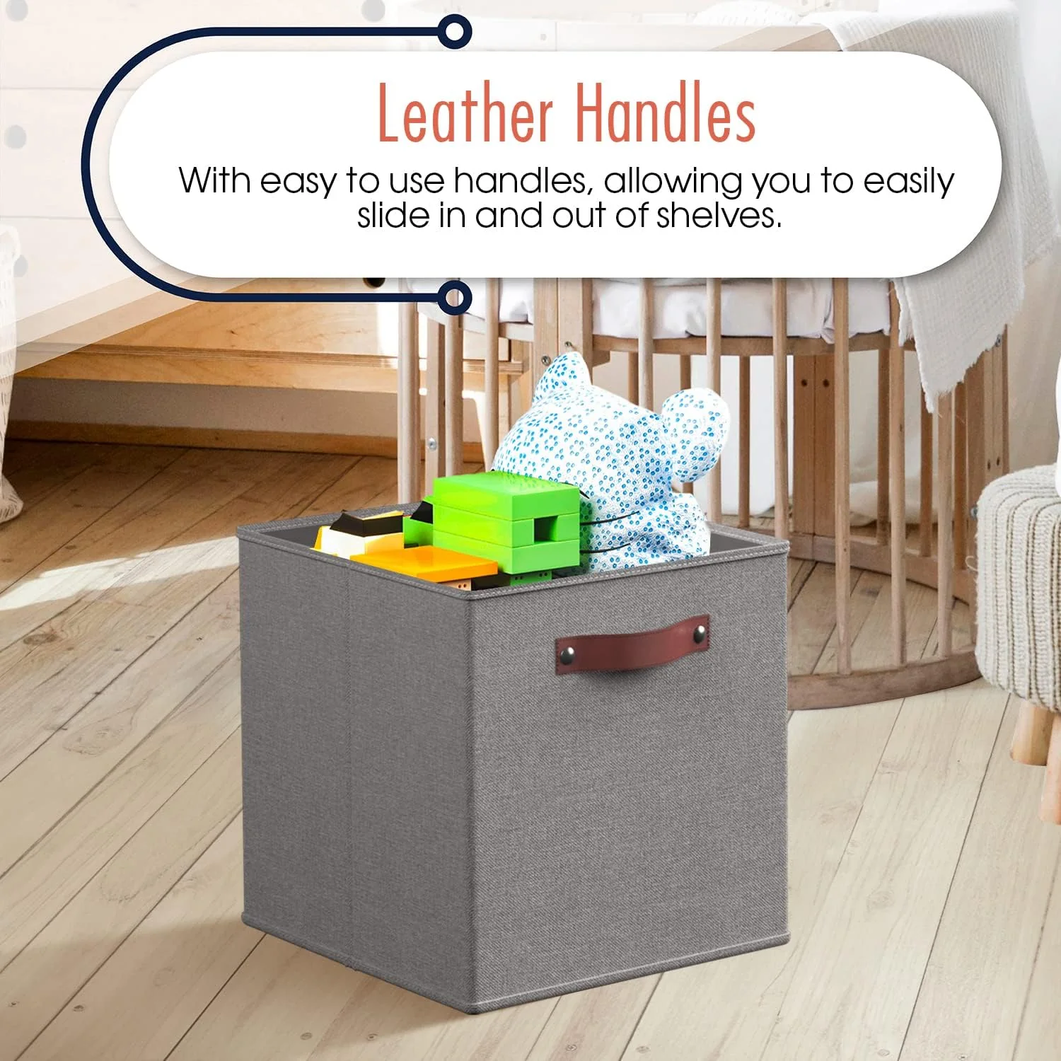 Ornavo Home 6 Pack Linen Fabric Storage Cube Bin with Faux Leather Handles - Image 26
