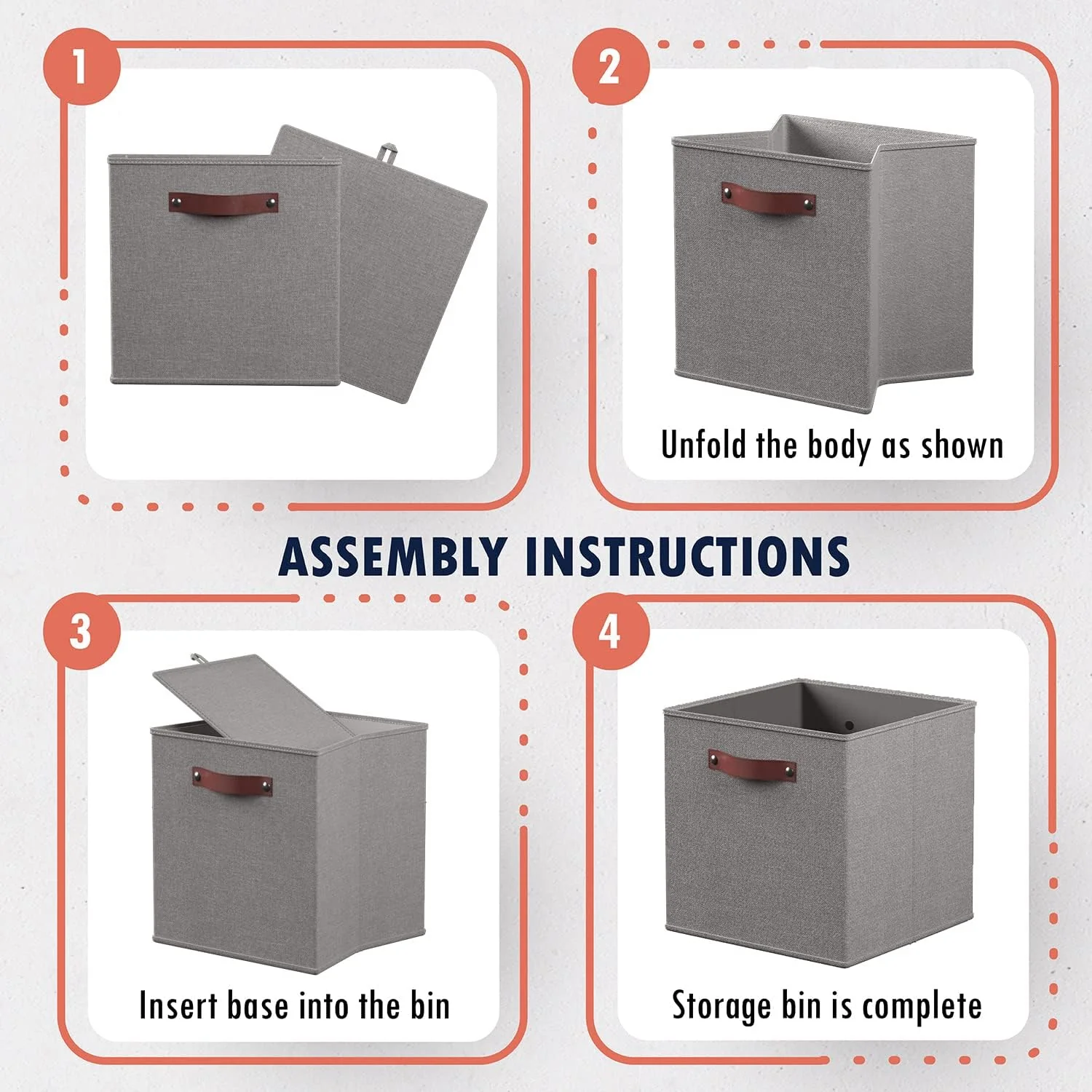 Ornavo Home 6 Pack Linen Fabric Storage Cube Bin with Faux Leather Handles - Image 28