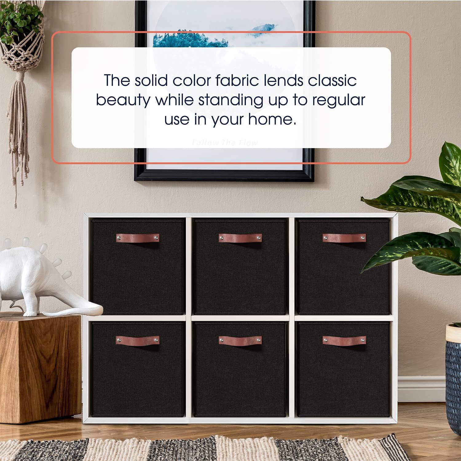 Ornavo Home 6 Pack Linen Fabric Storage Cube Bin with Faux Leather Handles - Image 30