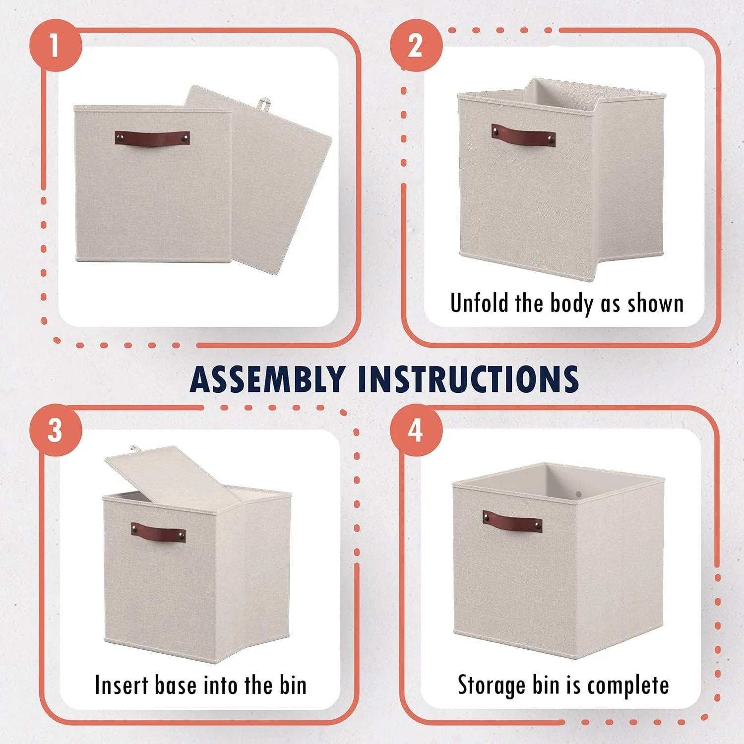 Ornavo Home 6 Pack Linen Fabric Storage Cube Bin with Faux Leather Handles - Image 42