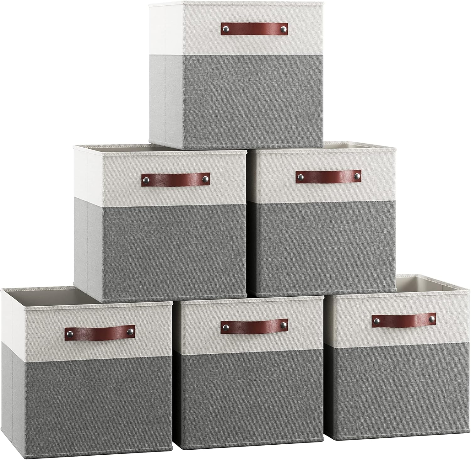Ornavo Home 6 Pack Linen Fabric Storage Cube Bin with Faux Leather Handles - Image 8